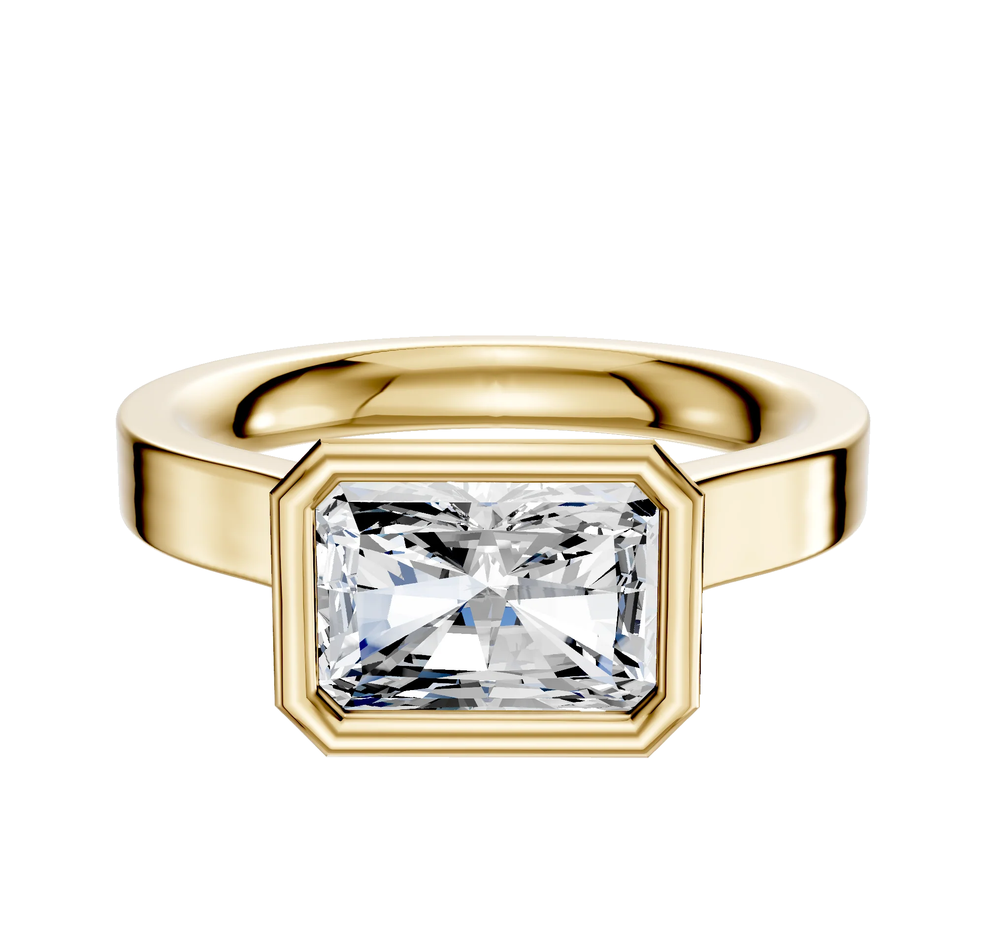 18K Yellow Gold Bezel Full Bezel East/West Cathedral Flat 3.0mm Engagement Ring