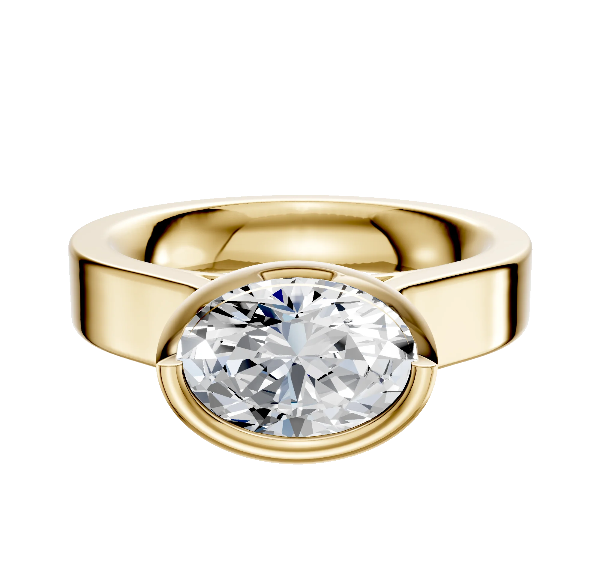 18K Yellow Gold Bezel Full Bezel East/West Cathedral Flat 4.0mm Engagement Ring