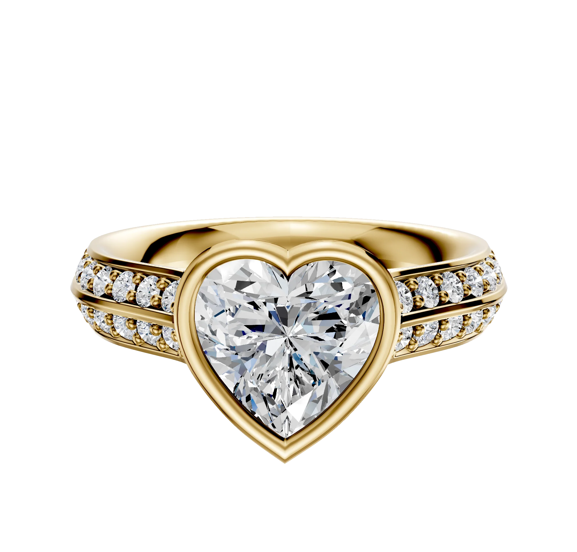 18K Yellow Gold Bezel Full Bezel East/West Cathedral Knife Edge 1-Row-Pave 2.5mm Engagement Ring