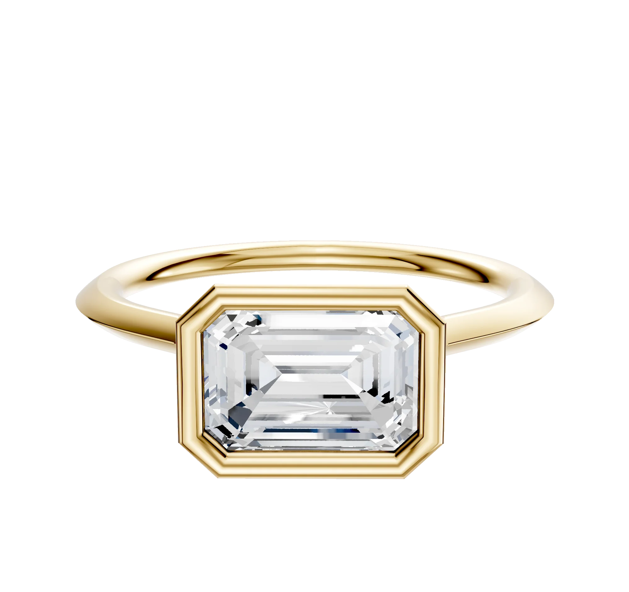 18K Yellow Gold Bezel Full Bezel East/West Cathedral Knife Edge 1.5mm Engagement Ring
