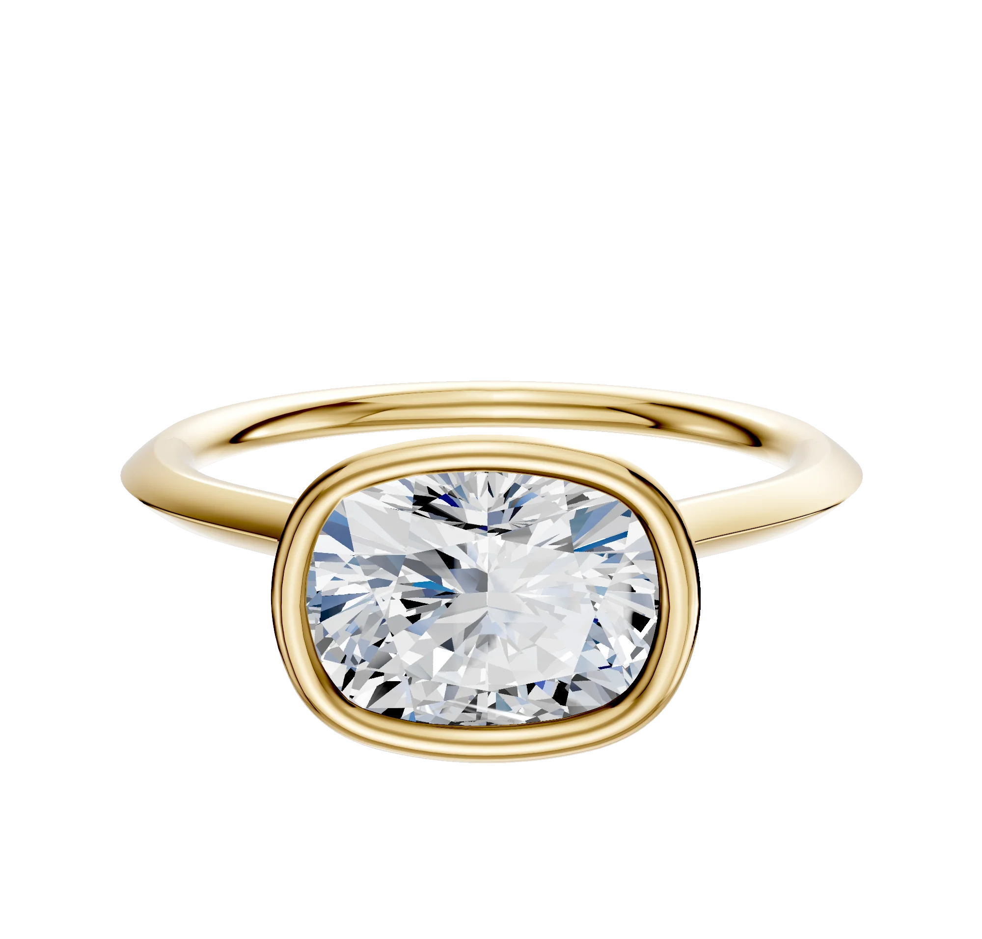 18K Yellow Gold Bezel Full Bezel East/West Cathedral Knife Edge 1.5mm Engagement Ring