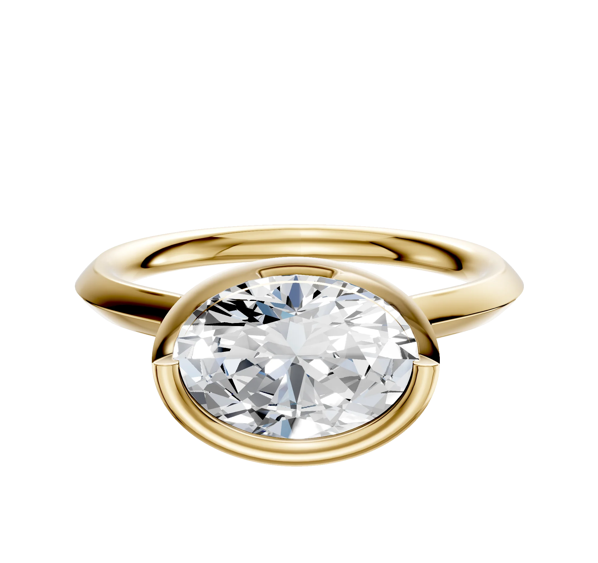 18K Yellow Gold Bezel Full Bezel East/West Cathedral Knife Edge 2.0mm Engagement Ring