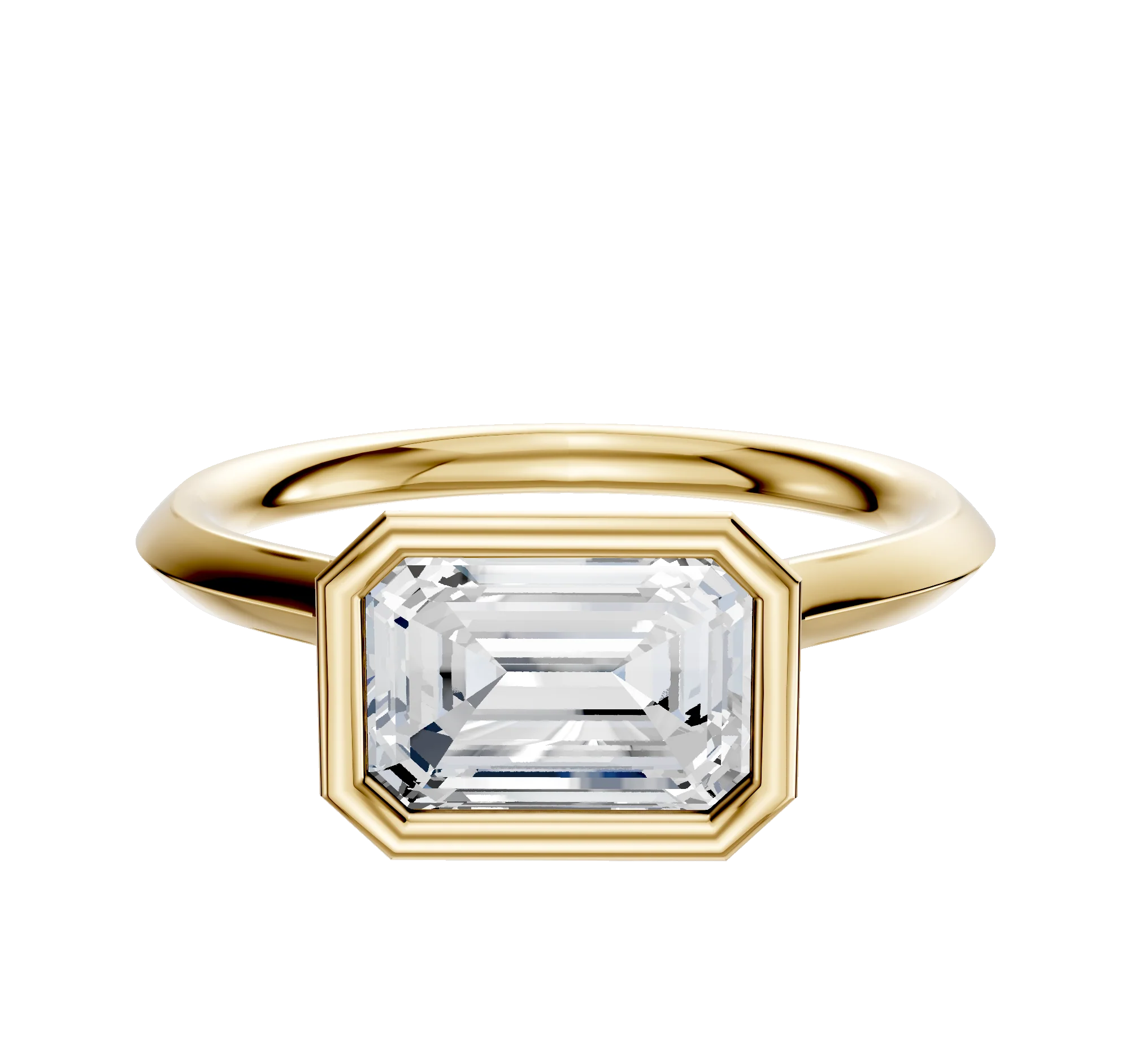 18K Yellow Gold Bezel Full Bezel East/West Cathedral Knife Edge 2.0mm Engagement Ring