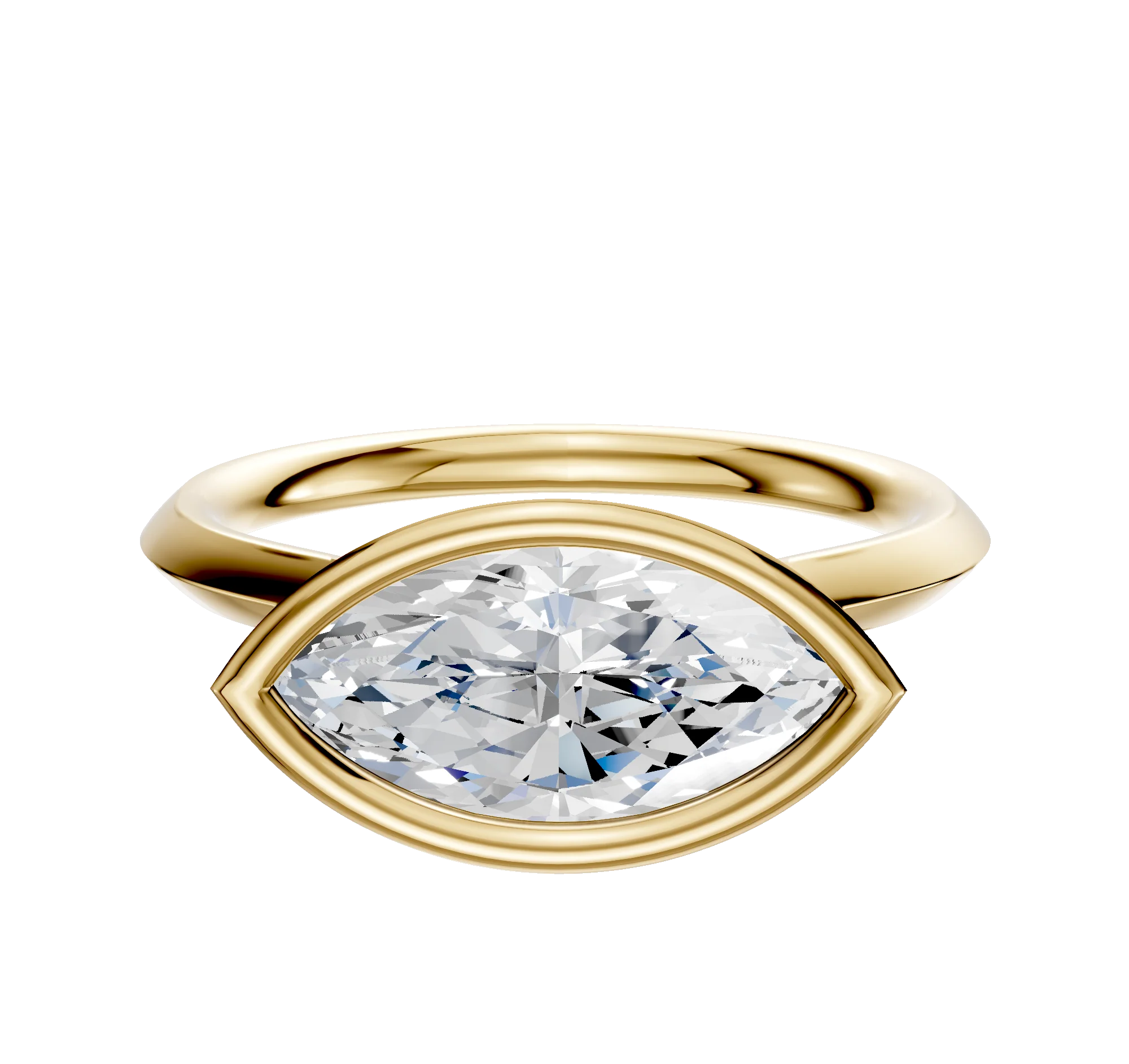 18K Yellow Gold Bezel Full Bezel East/West Cathedral Knife Edge 2.0mm Engagement Ring