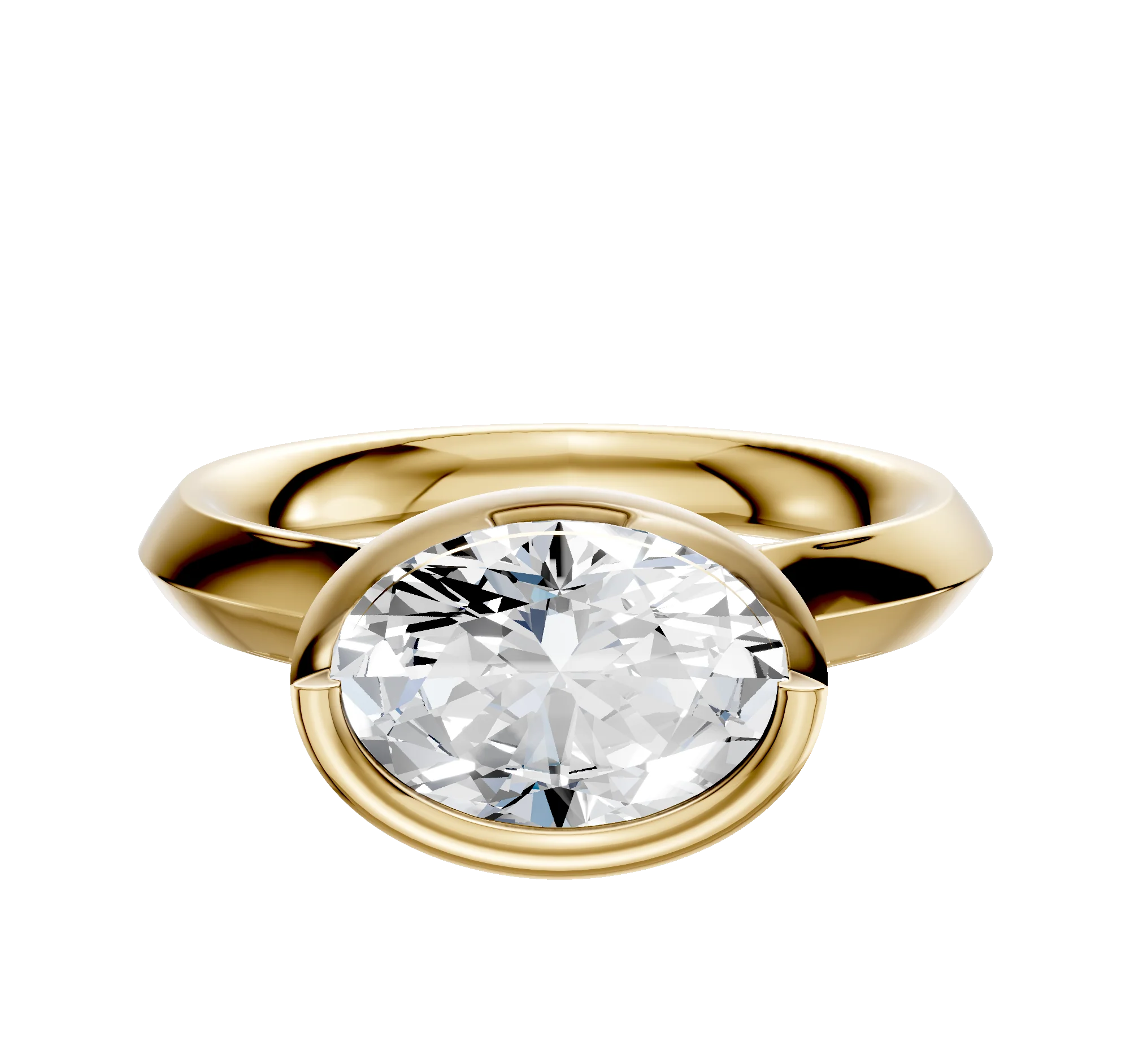18K Yellow Gold Bezel Full Bezel East/West Cathedral Knife Edge 3.0mm Engagement Ring