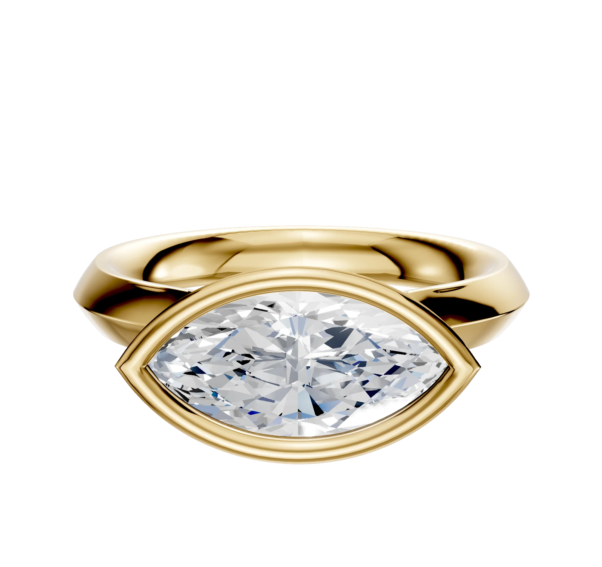 18K Yellow Gold Bezel Full Bezel East/West Cathedral Knife Edge 3.0mm Engagement Ring