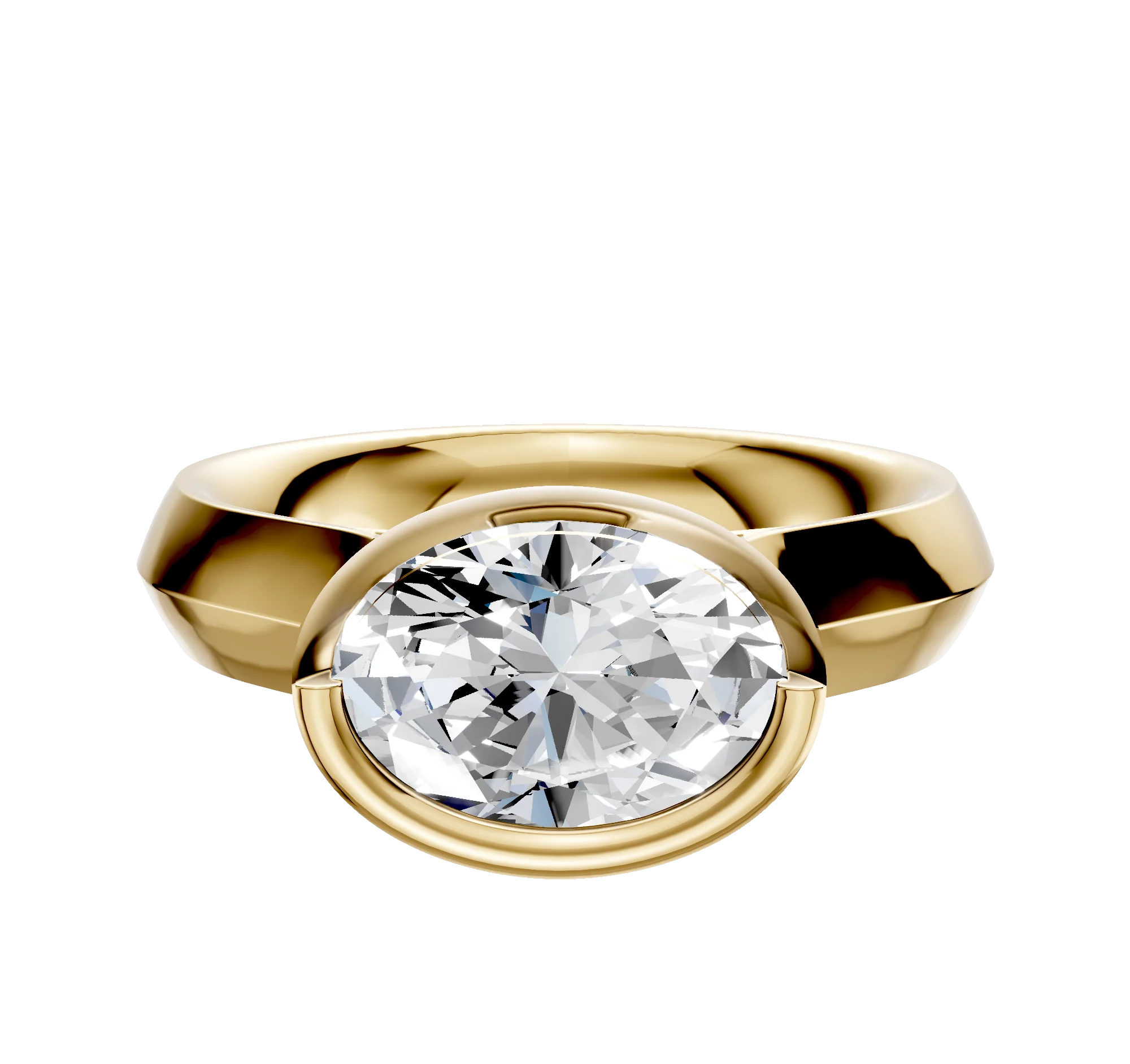 18K Yellow Gold Bezel Full Bezel East/West Cathedral Knife Edge 4.0mm Engagement Ring