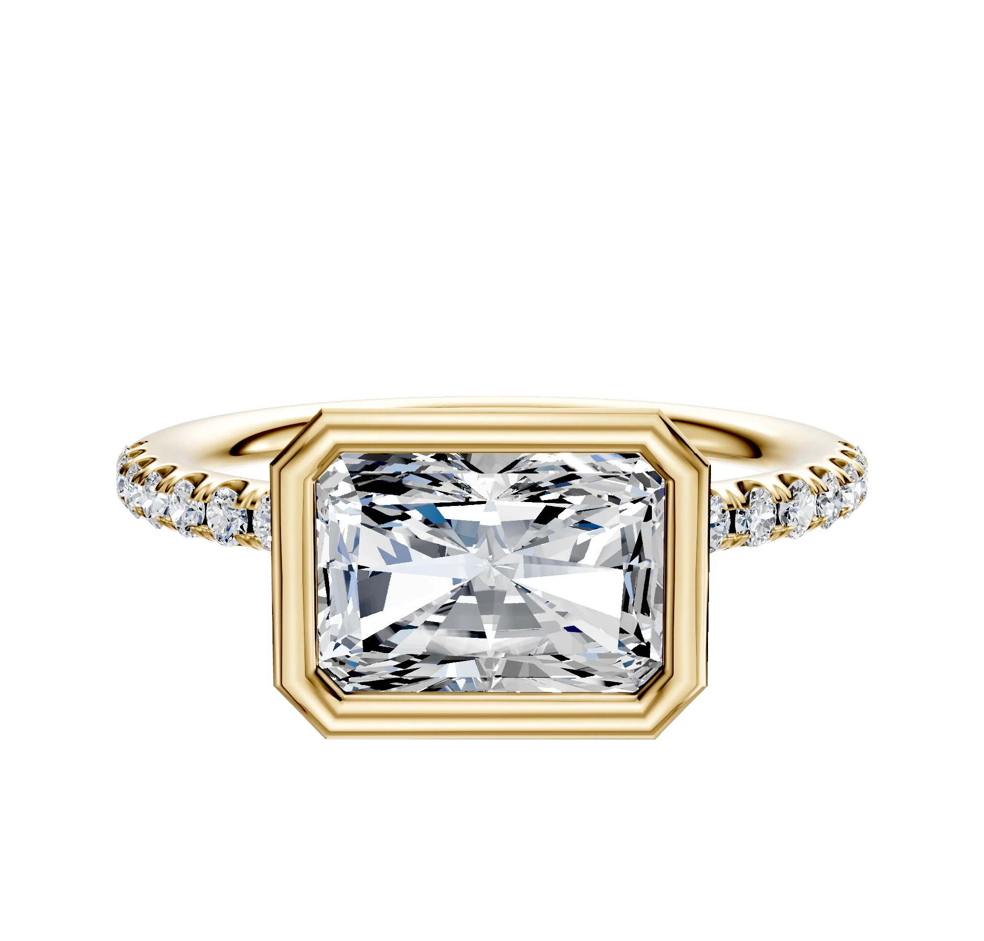 18K Yellow Gold Bezel Full Bezel East/West Classic Dome 1-Row-Pave 2.5mm Engagement Ring