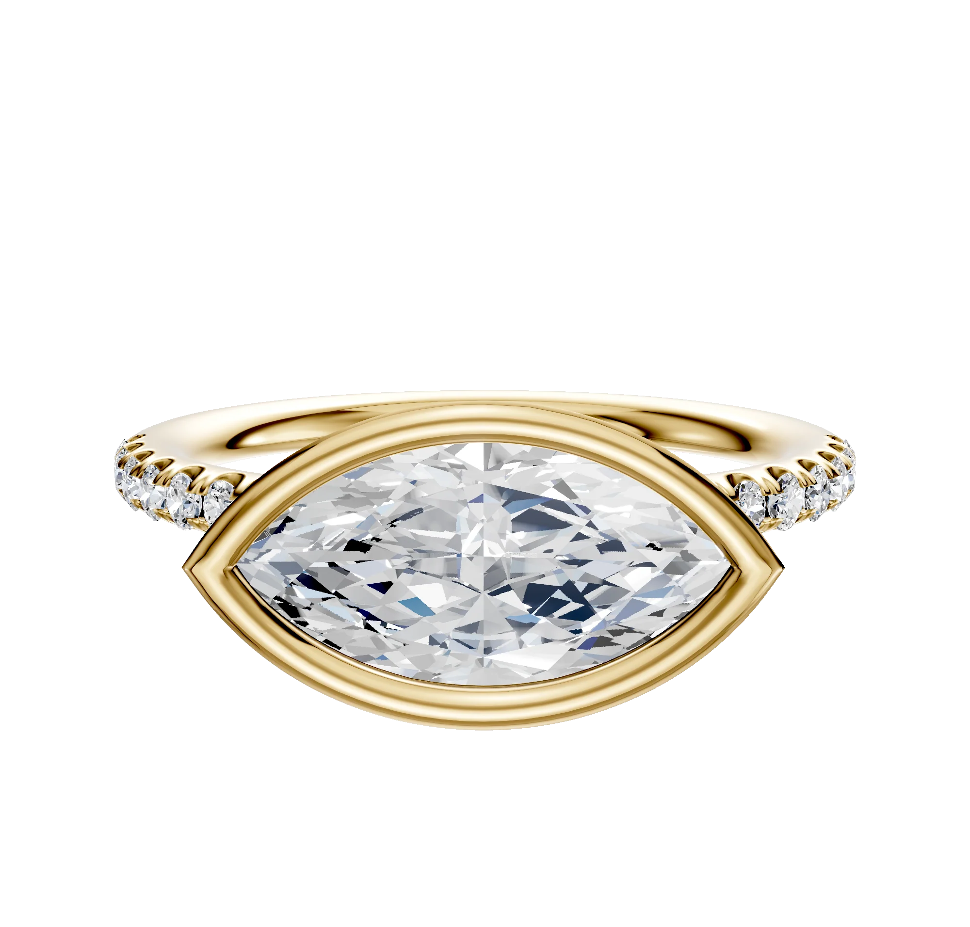 18K Yellow Gold Bezel Full Bezel East/West Classic Dome 1-Row-Pave 2.5mm Engagement Ring