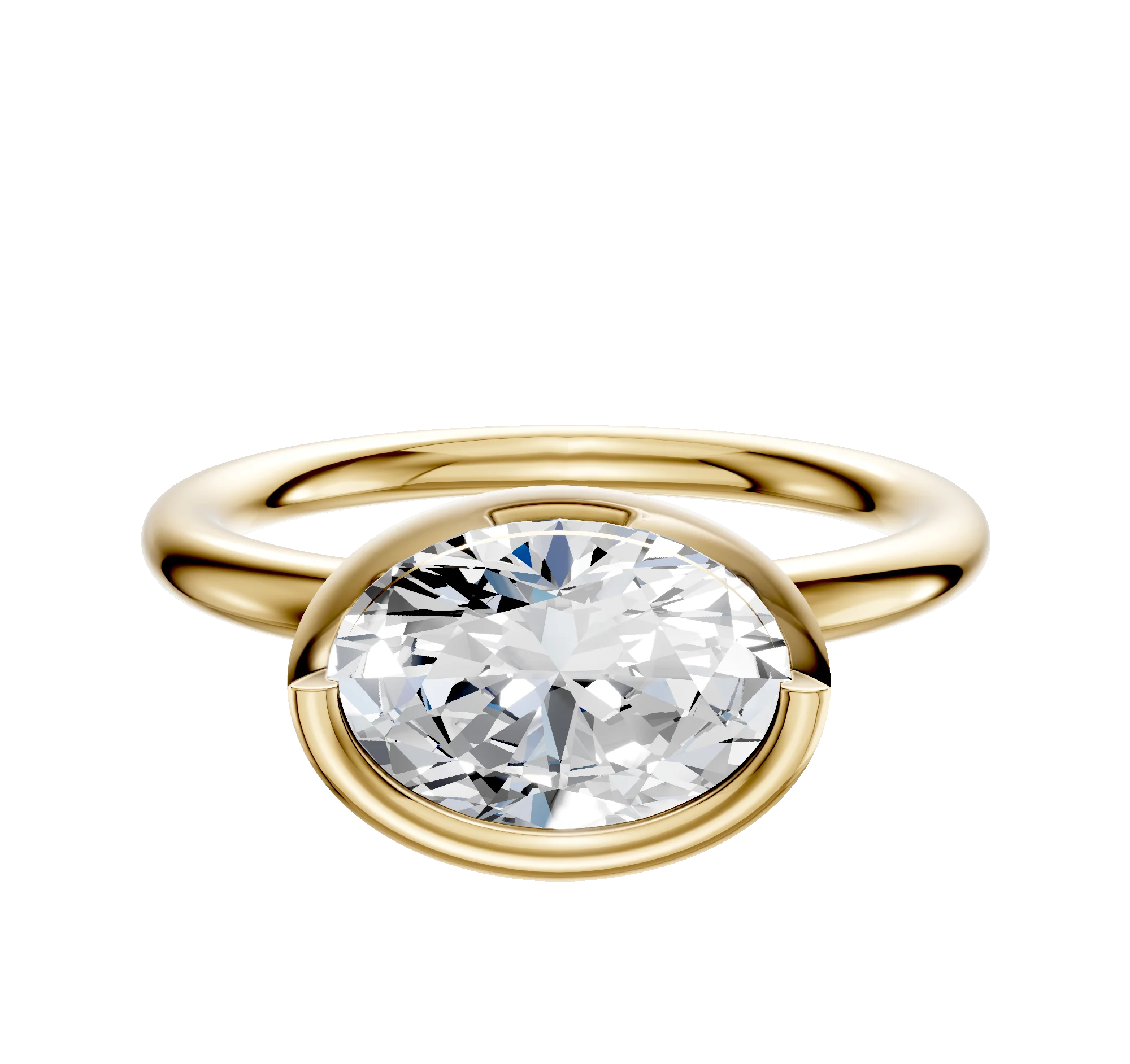 18K Yellow Gold Bezel Full Bezel East/West Classic Dome 2.0mm Engagement Ring