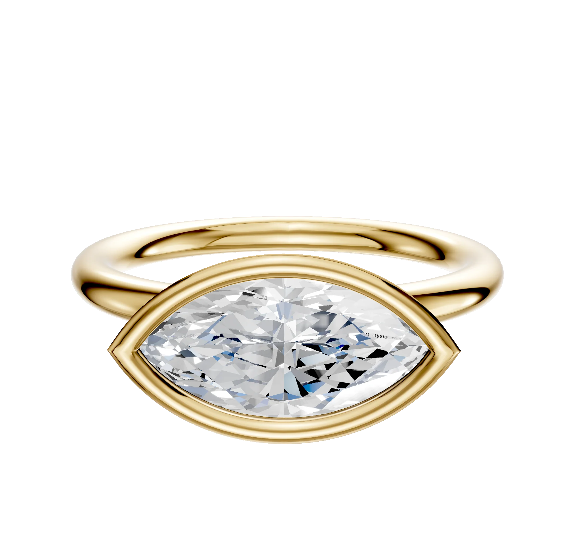 18K Yellow Gold Bezel Full Bezel East/West Classic Dome 2.0mm Engagement Ring