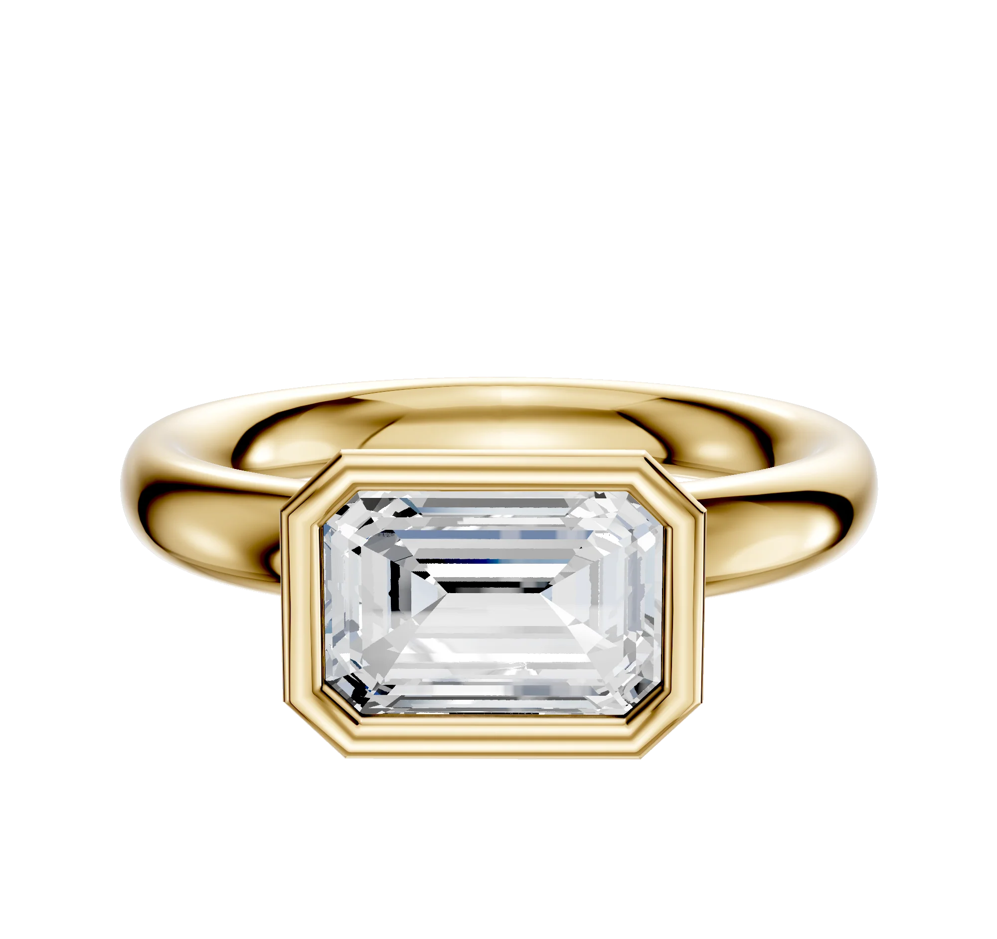 18K Yellow Gold Bezel Full Bezel East/West Classic Dome 3.0mm Engagement Ring