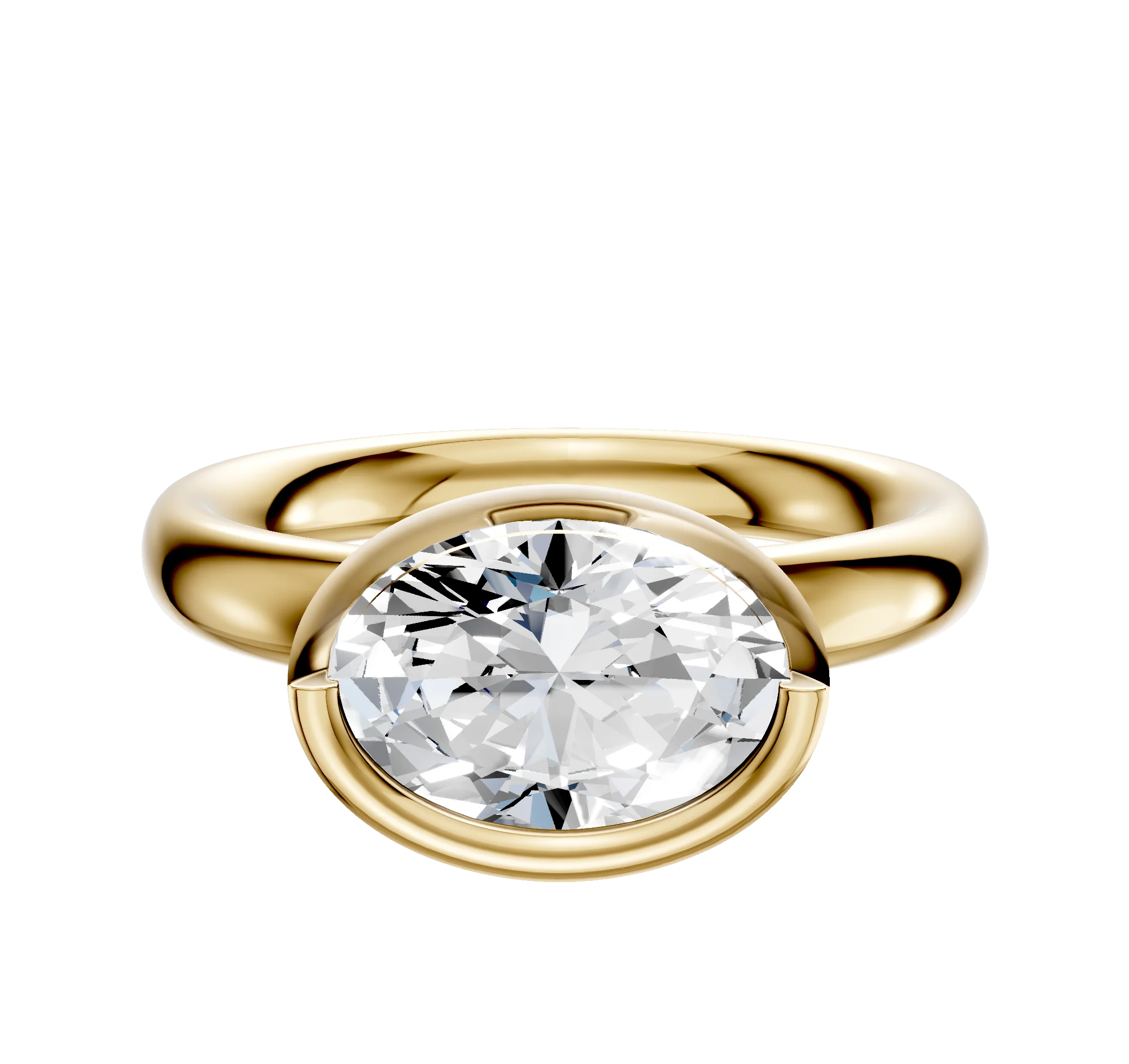 18K Yellow Gold Bezel Full Bezel East/West Classic Dome 3.0mm Engagement Ring
