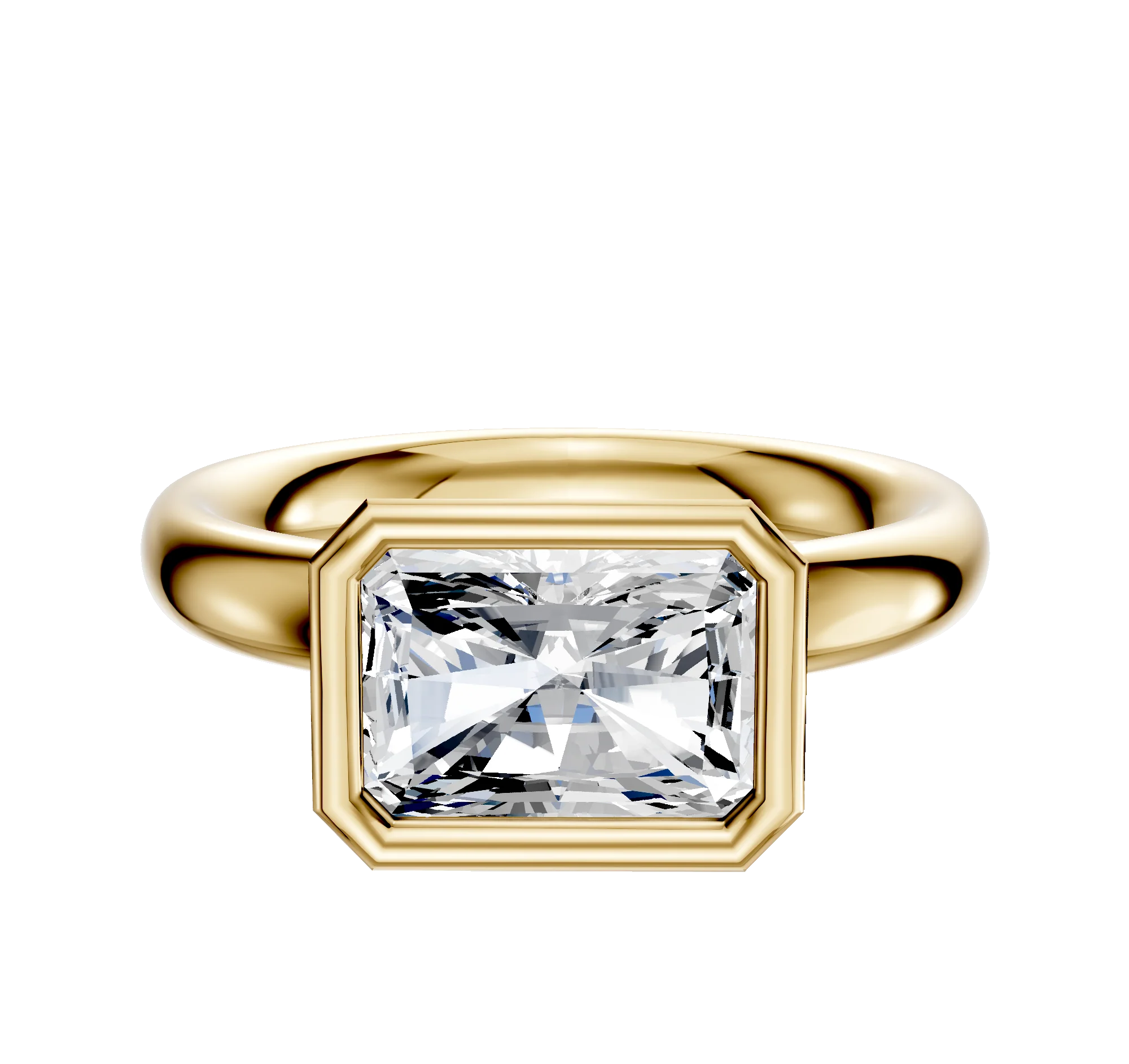 18K Yellow Gold Bezel Full Bezel East/West Classic Dome 3.0mm Engagement Ring