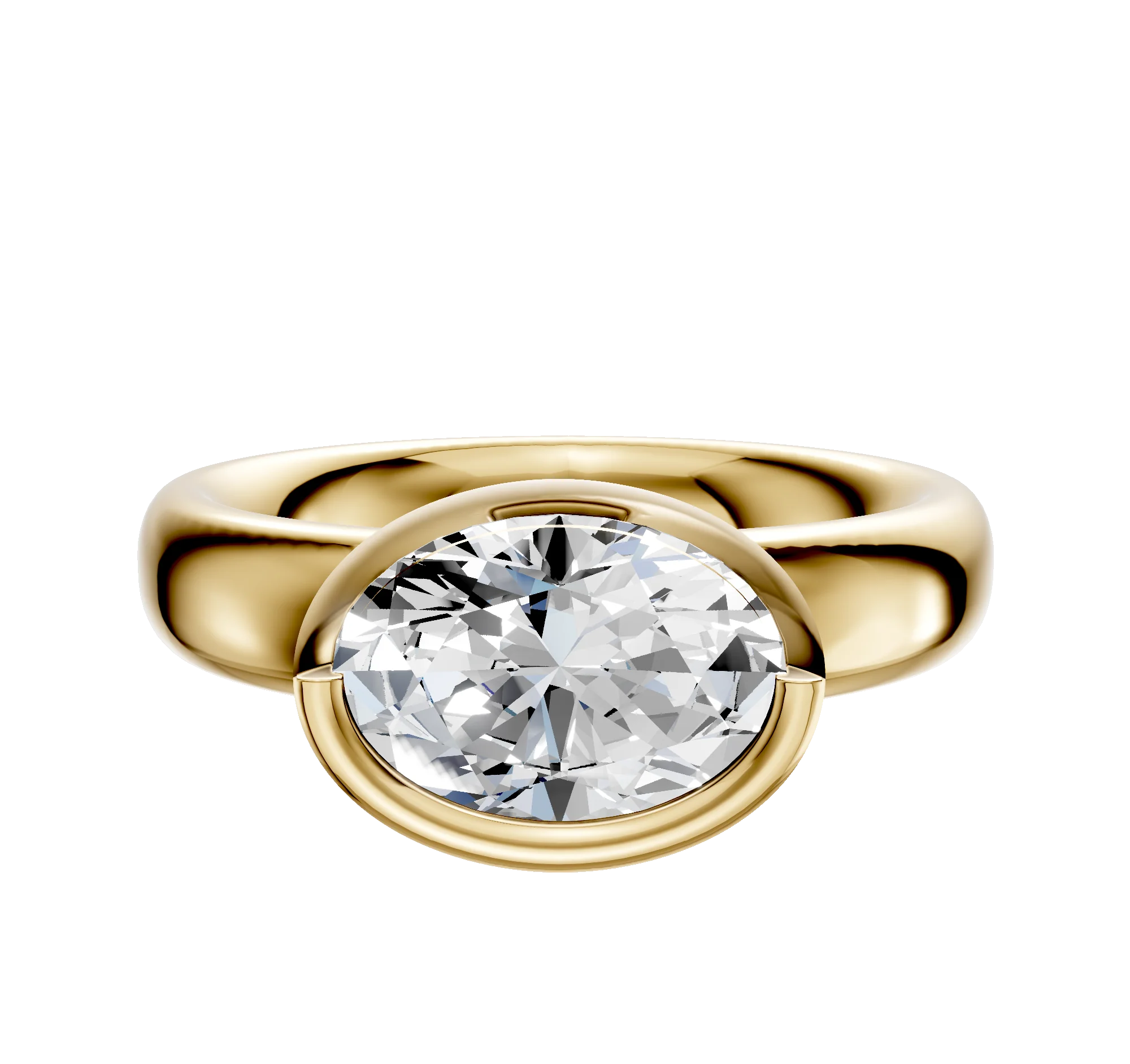 18K Yellow Gold Bezel Full Bezel East/West Classic Dome 4.0mm Engagement Ring