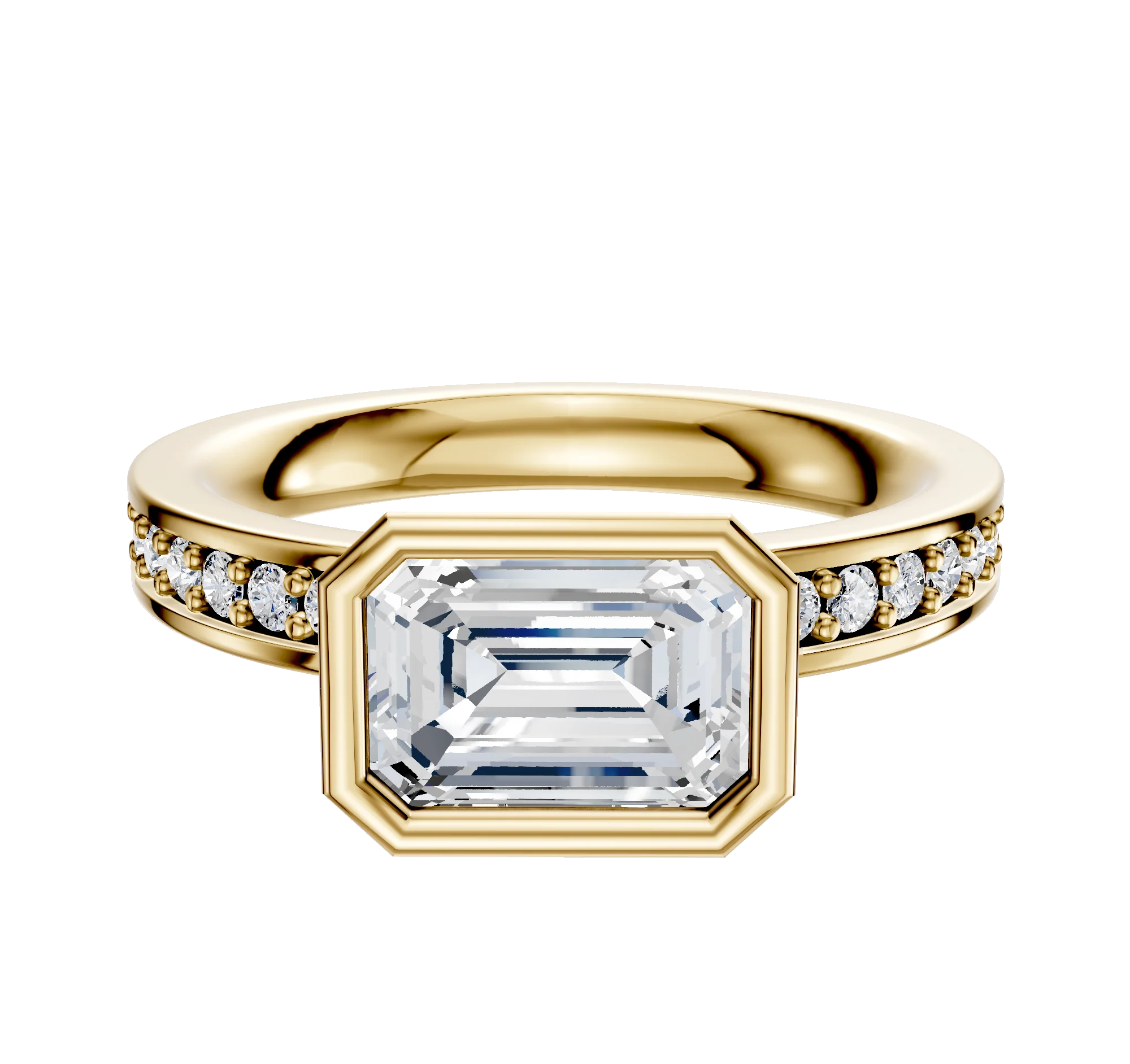 18K Yellow Gold Bezel Full Bezel East/West Classic Flat 1-Row-Pave 2.5mm Engagement Ring
