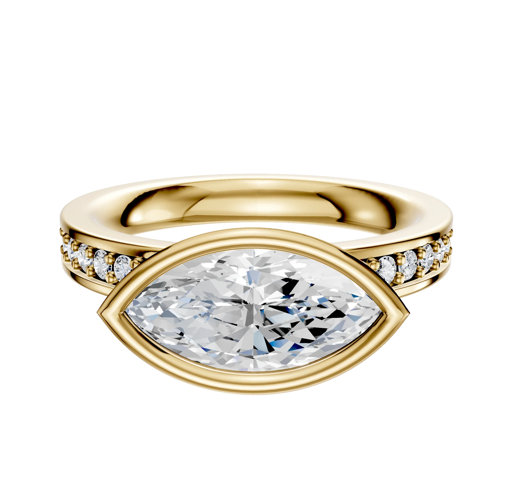 18K Yellow Gold Bezel Full Bezel East/West Classic Flat 1-Row-Pave 2.5mm Engagement Ring