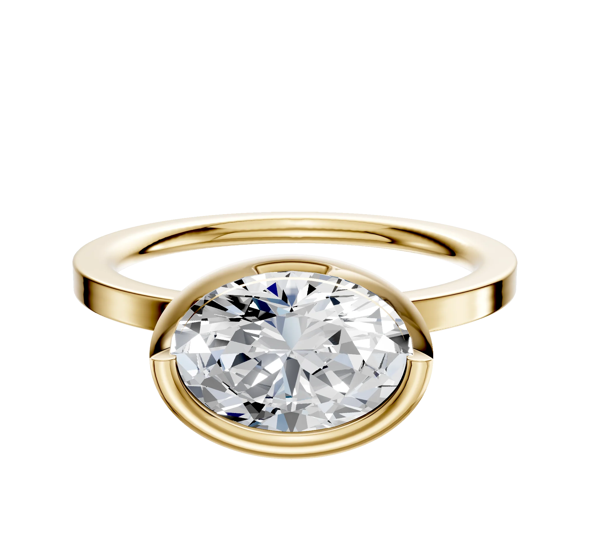 18K Yellow Gold Bezel Full Bezel East/West Classic Flat 1.5mm Engagement Ring