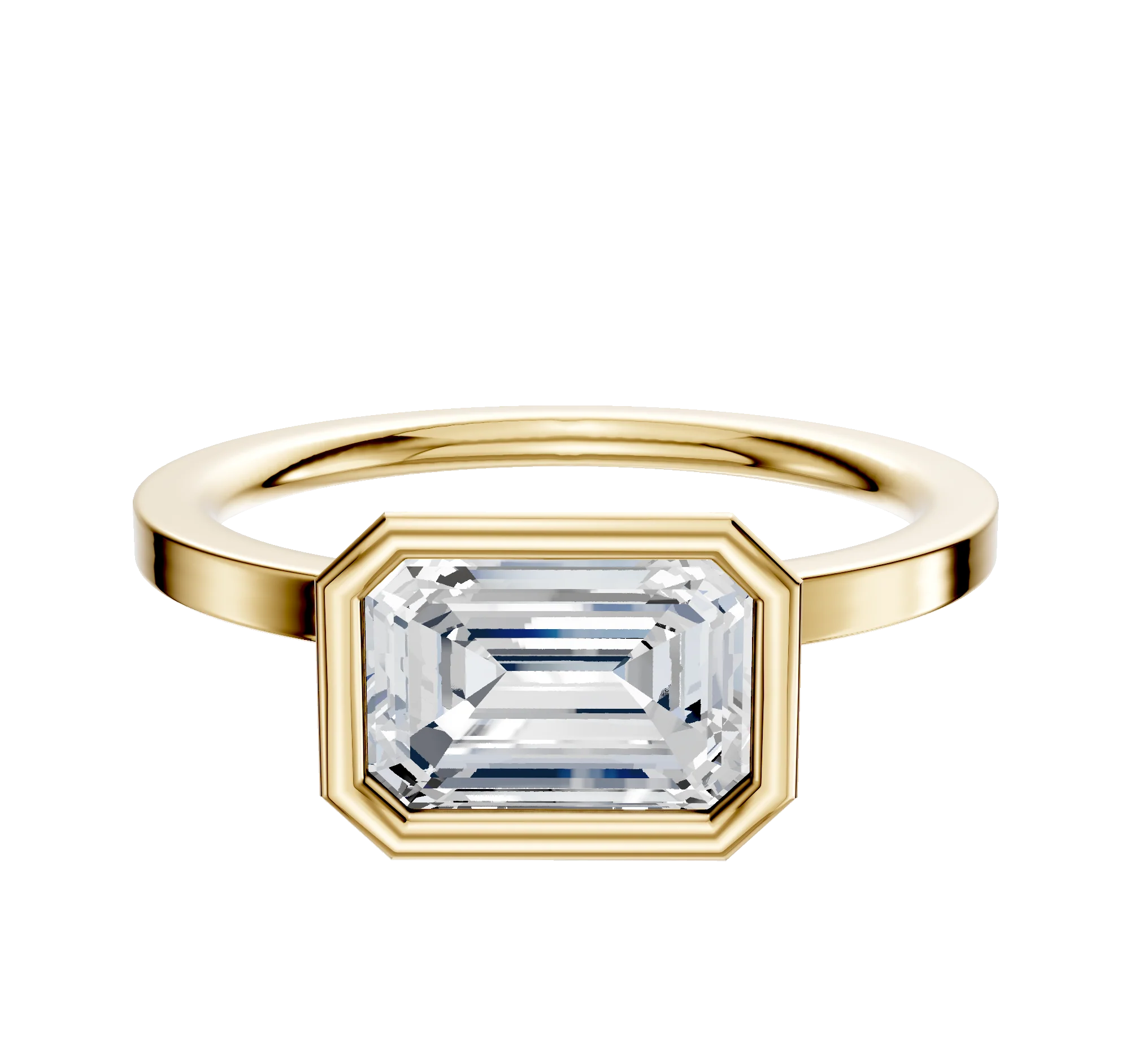 18K Yellow Gold Bezel Full Bezel East/West Classic Flat 1.5mm Engagement Ring