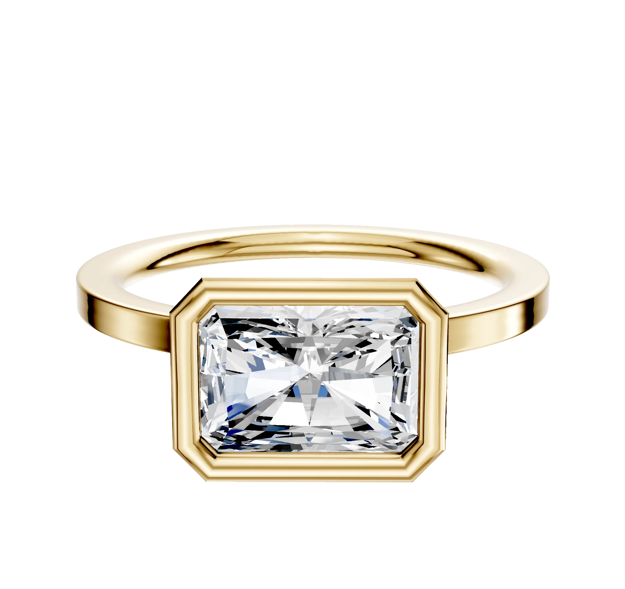 18K Yellow Gold Bezel Full Bezel East/West Classic Flat 1.5mm Engagement Ring