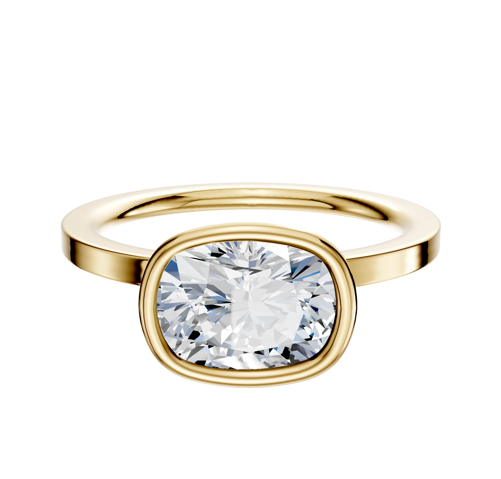 18K Yellow Gold Bezel Full Bezel East/West Classic Flat 1.5mm Engagement Ring
