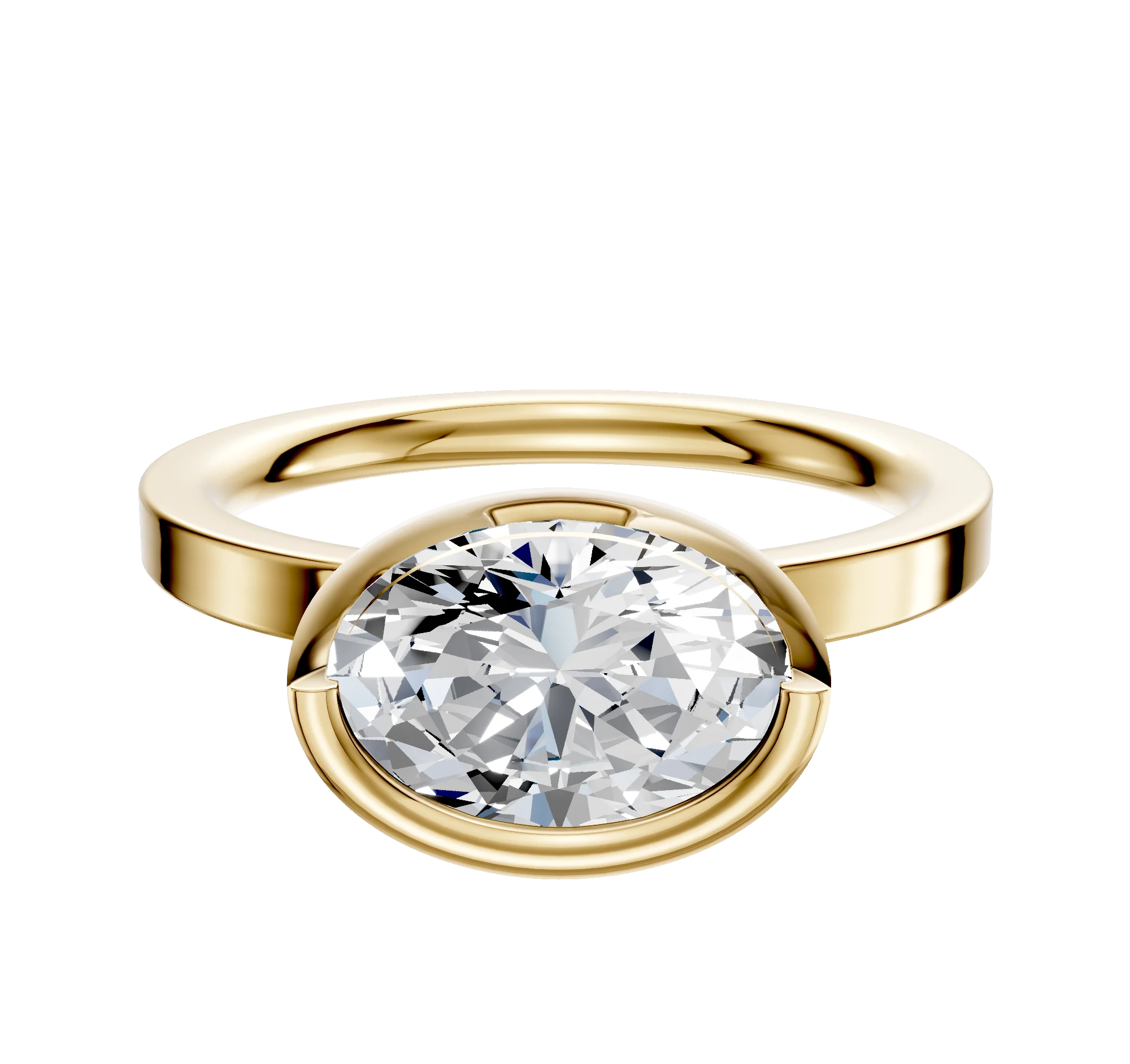 18K Yellow Gold Bezel Full Bezel East/West Classic Flat 2.0mm Engagement Ring