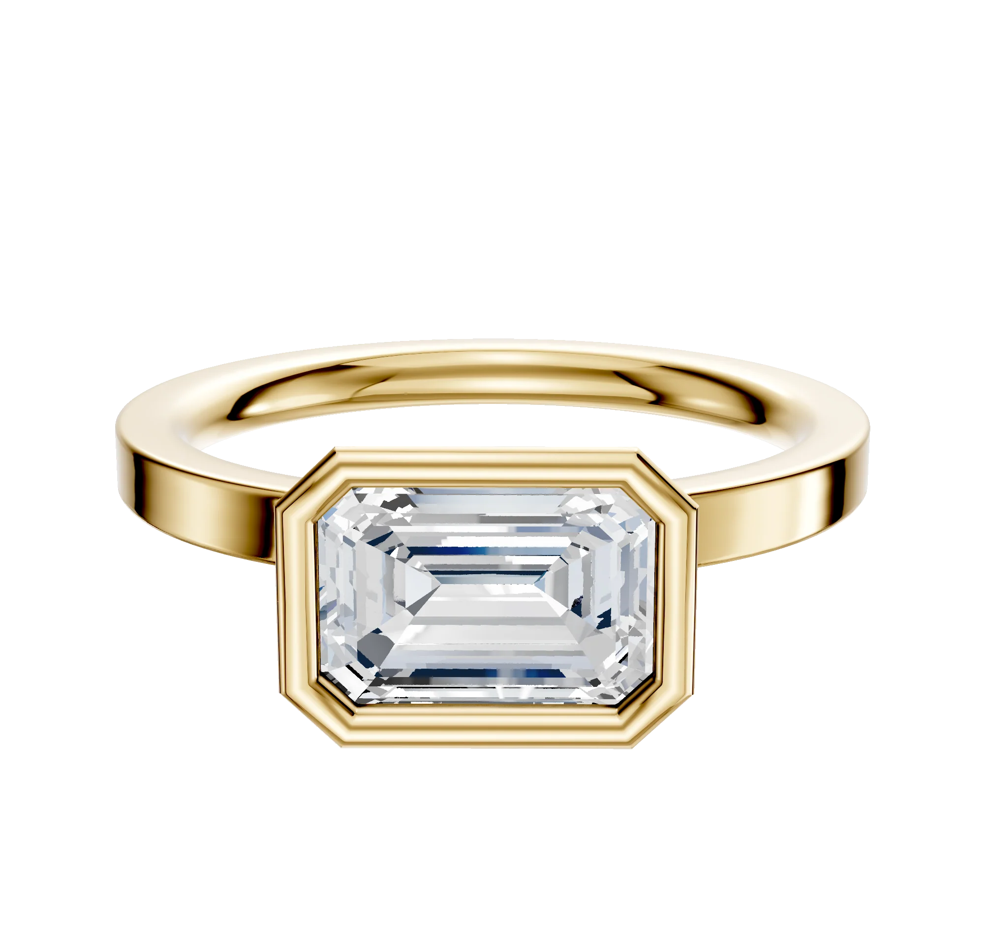 18K Yellow Gold Bezel Full Bezel East/West Classic Flat 2.0mm Engagement Ring