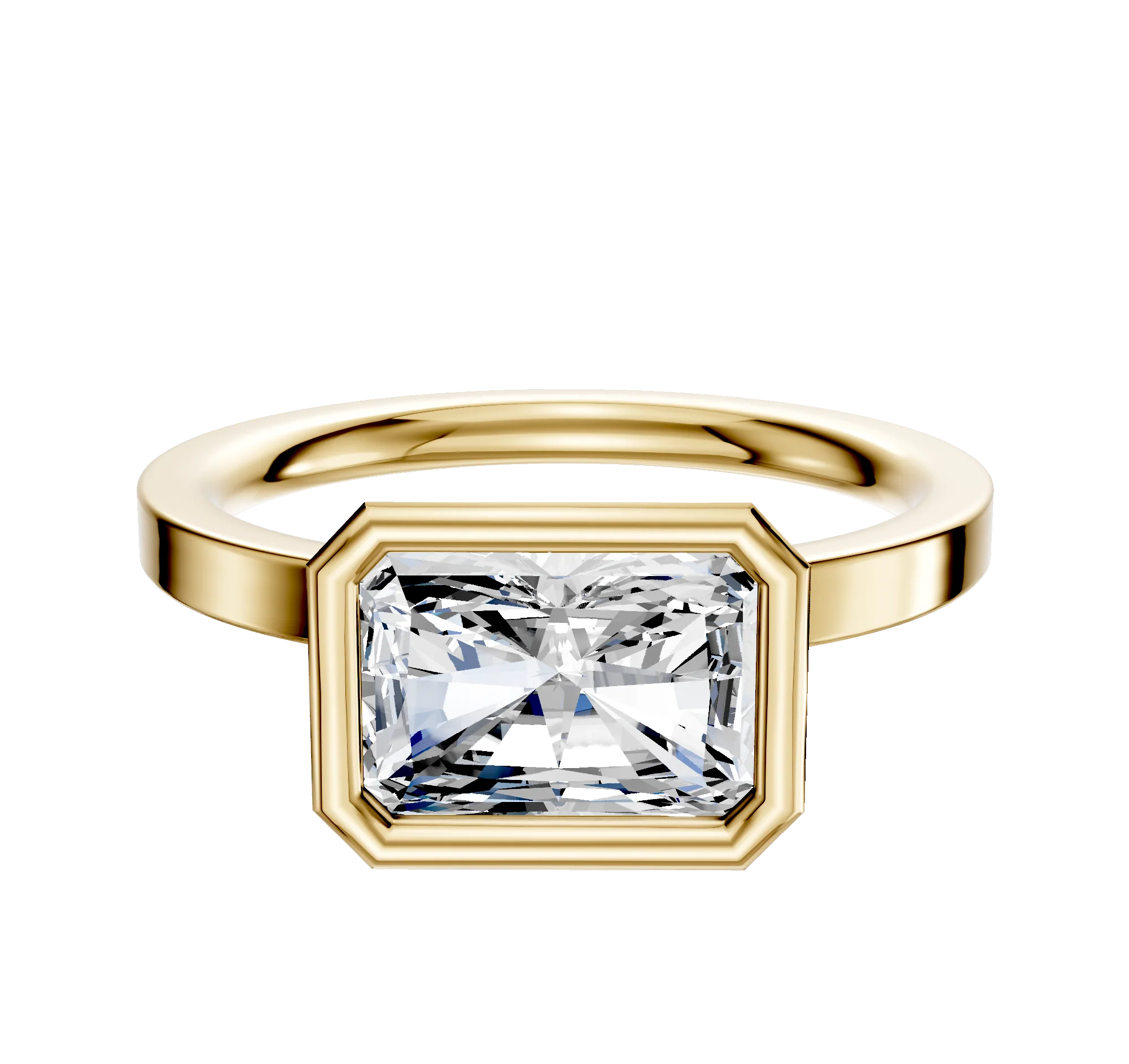 18K Yellow Gold Bezel Full Bezel East/West Classic Flat 2.0mm Engagement Ring