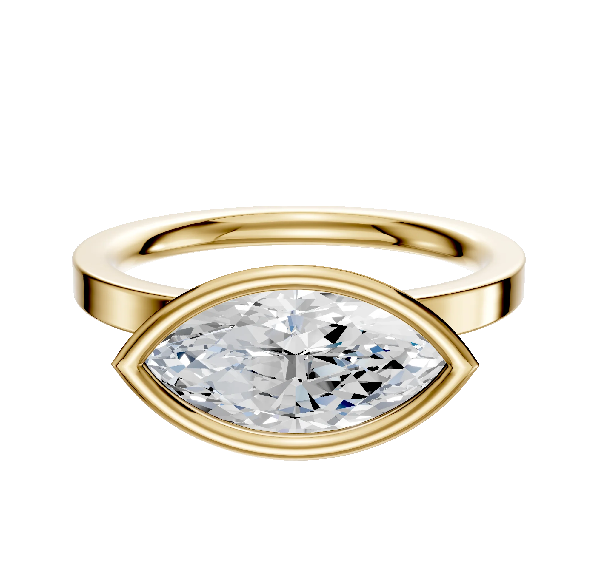 18K Yellow Gold Bezel Full Bezel East/West Classic Flat 2.0mm Engagement Ring