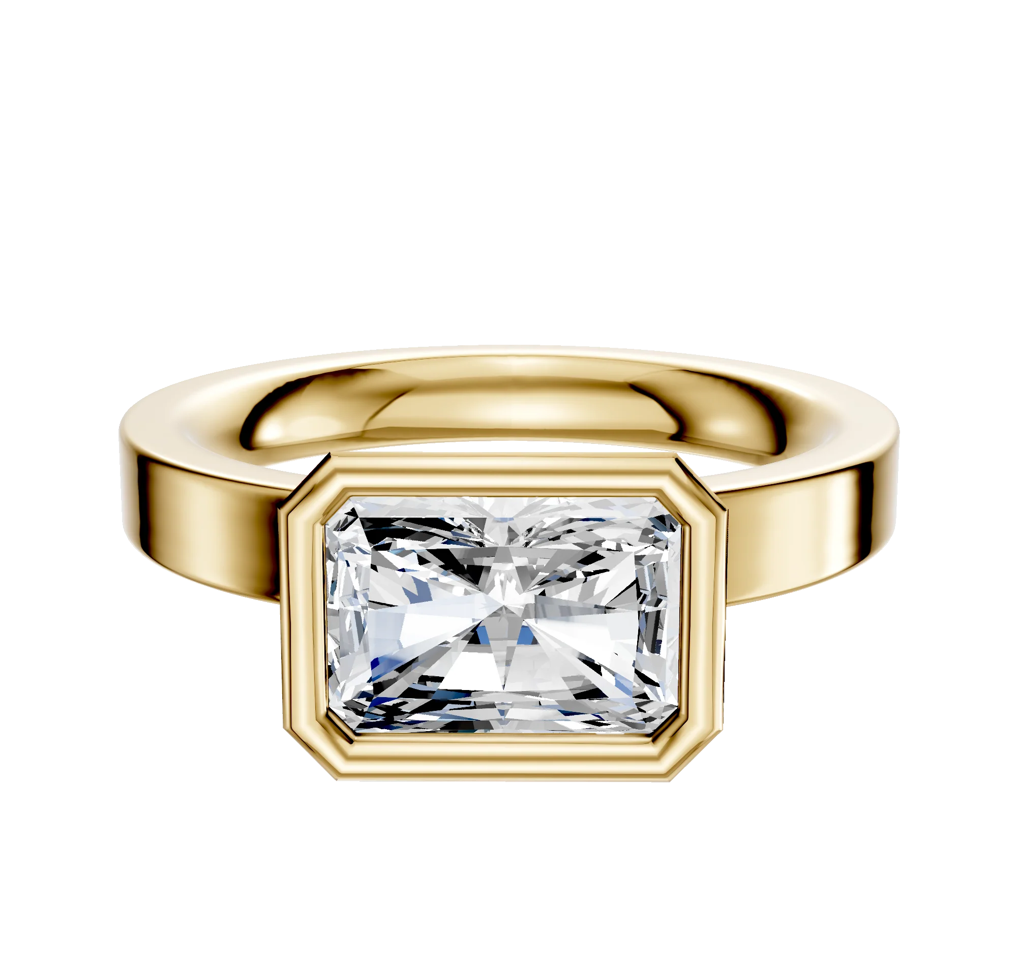 18K Yellow Gold Bezel Full Bezel East/West Classic Flat 3.0mm Engagement Ring
