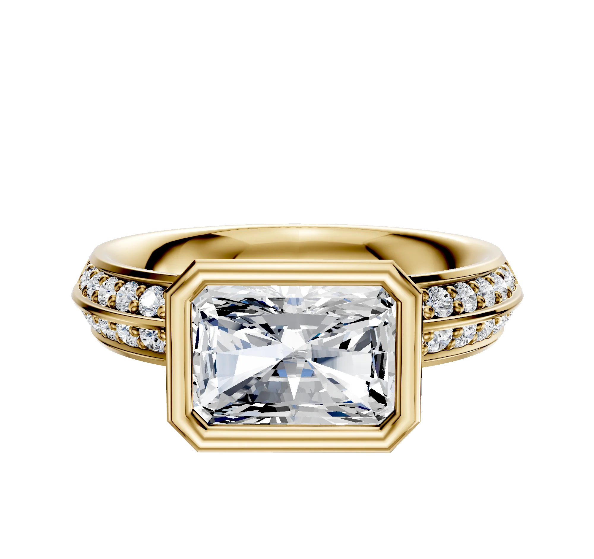 18K Yellow Gold Bezel Full Bezel East/West Classic Knife Edge 1-Row-Pave 2.5mm Engagement Ring