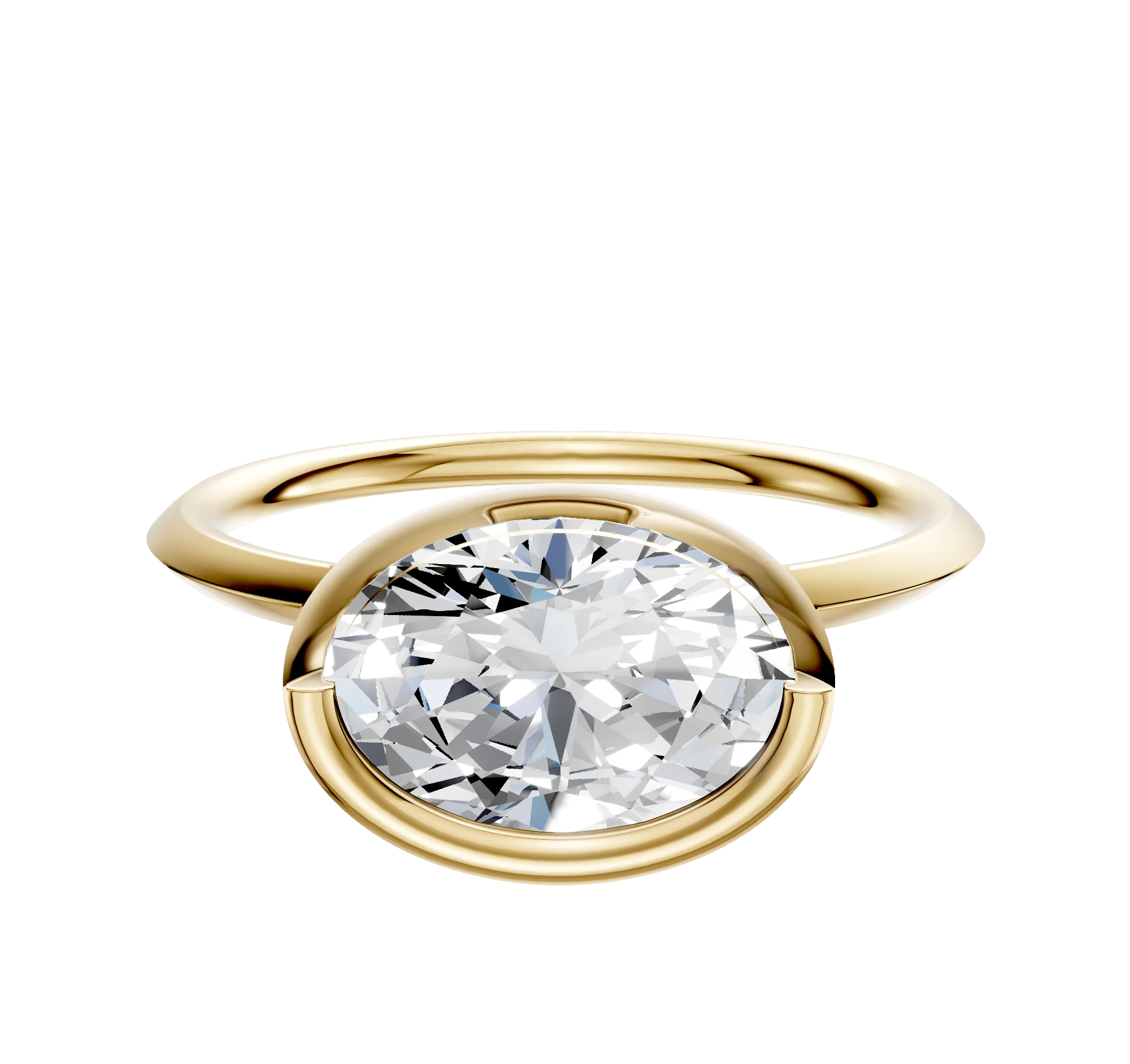 18K Yellow Gold Bezel Full Bezel East/West Classic Knife Edge 1.5mm Engagement Ring