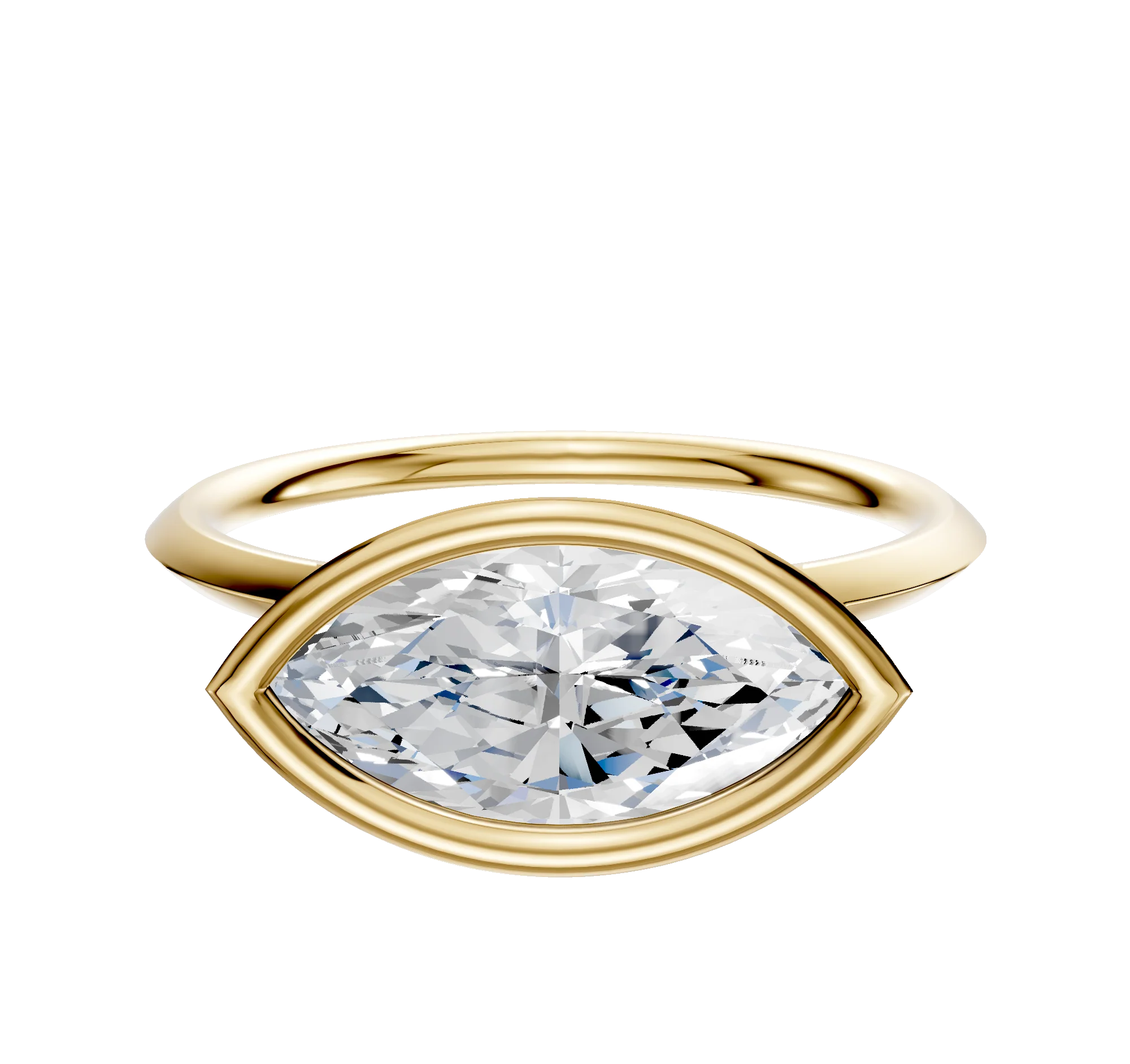 18K Yellow Gold Bezel Full Bezel East/West Classic Knife Edge 1.5mm Engagement Ring
