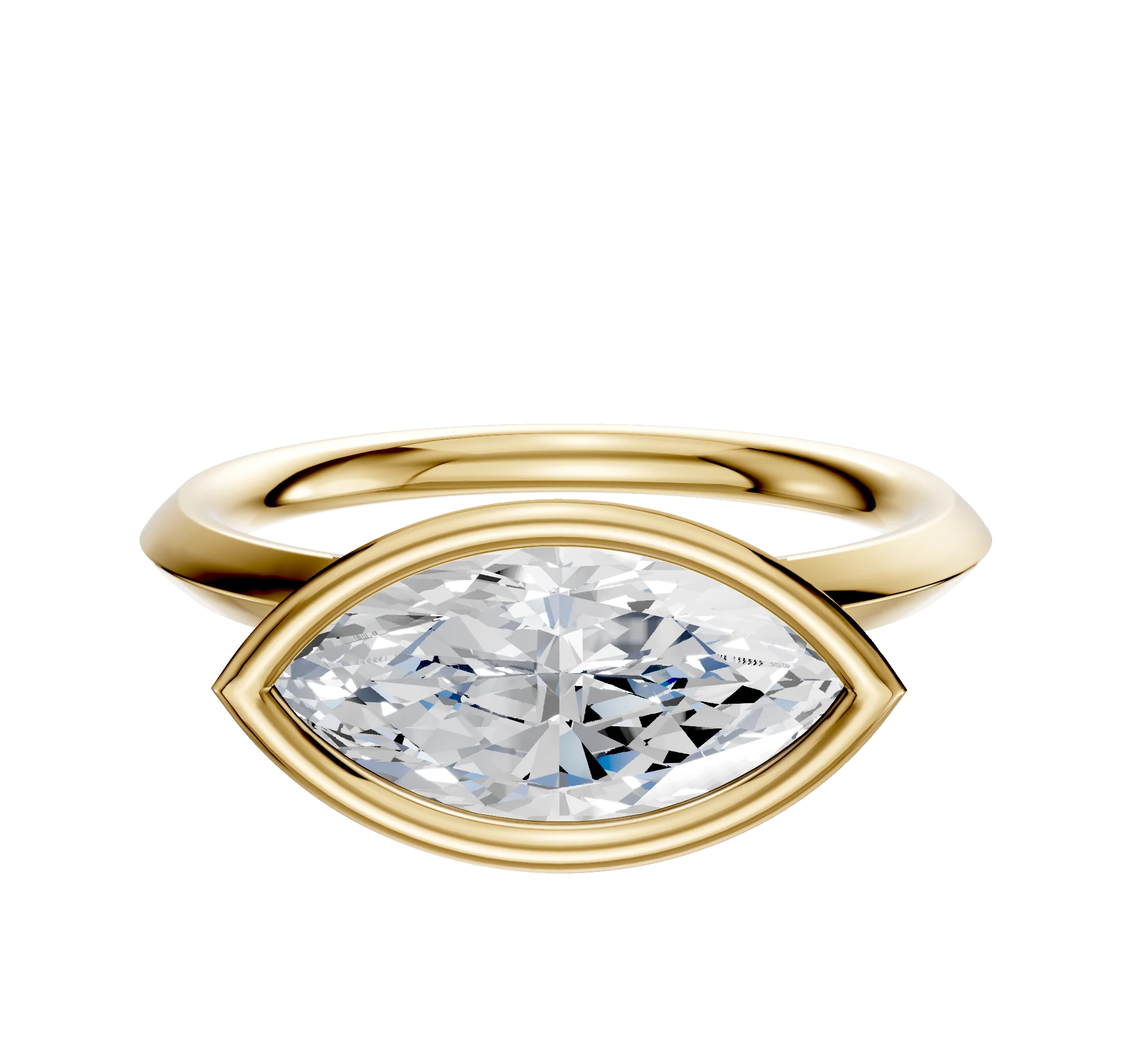 18K Yellow Gold Bezel Full Bezel East/West Classic Knife Edge 2.0mm Engagement Ring