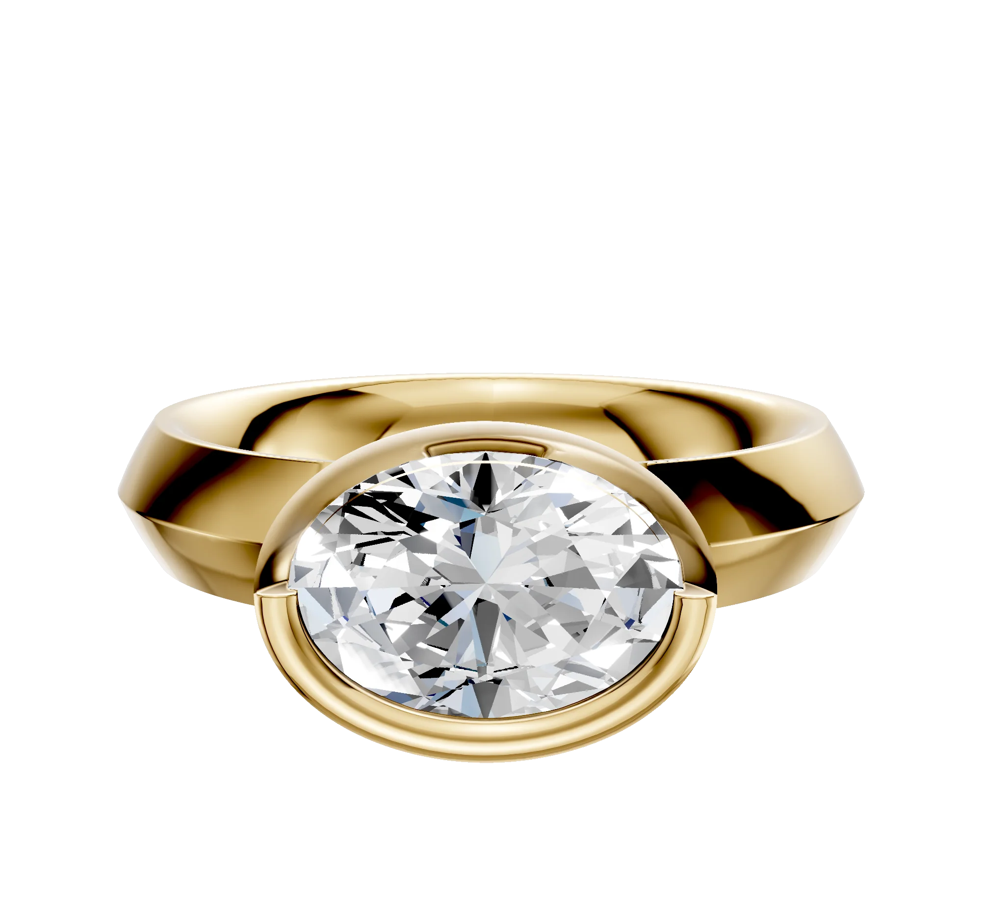 18K Yellow Gold Bezel Full Bezel East/West Classic Knife Edge 4.0mm Engagement Ring