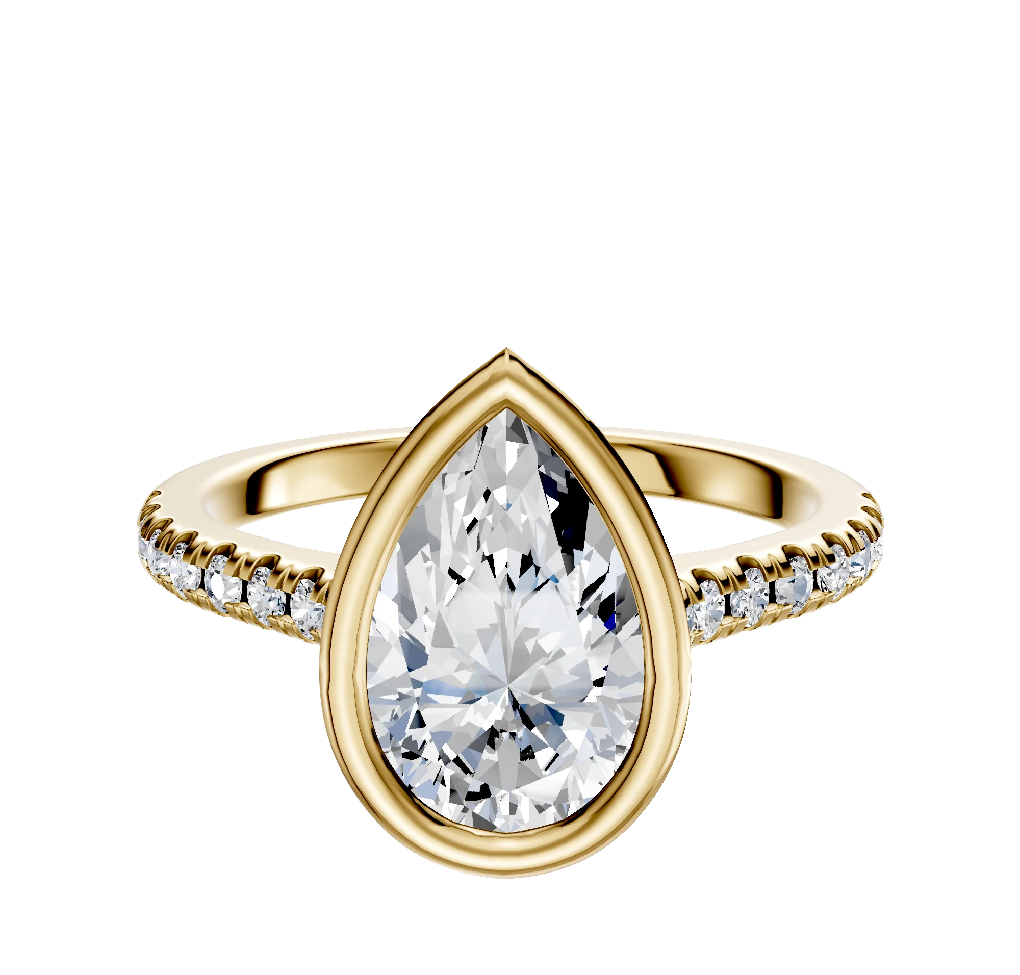 18K Yellow Gold Bezel Full Bezel North/South Cathedral Dome 1-Row-Pave 2.5mm Engagement Ring