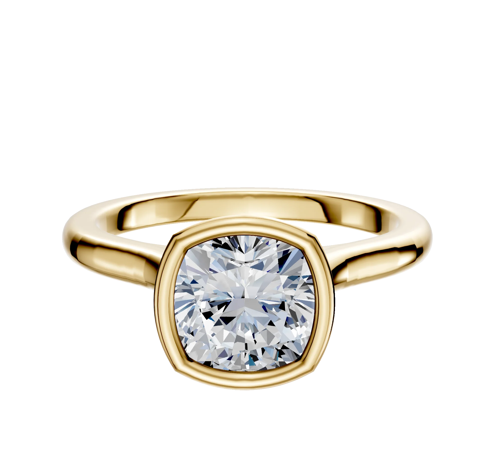18K Yellow Gold Bezel Full Bezel North/South Cathedral Dome 2.0mm Engagement Ring