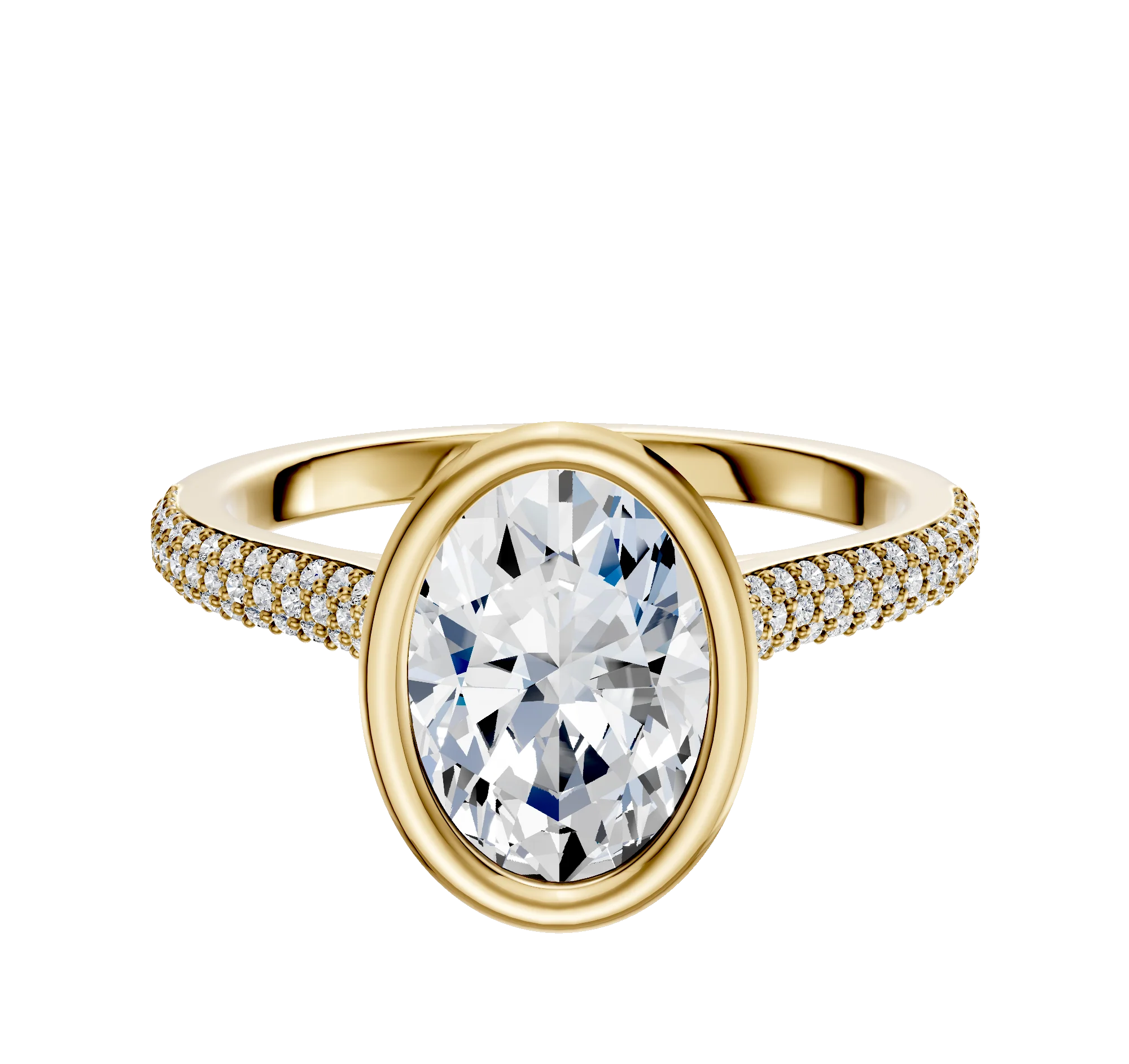 18K Yellow Gold Bezel Full Bezel North/South Cathedral Dome 3-Row-Pave 2.0mm Engagement Ring