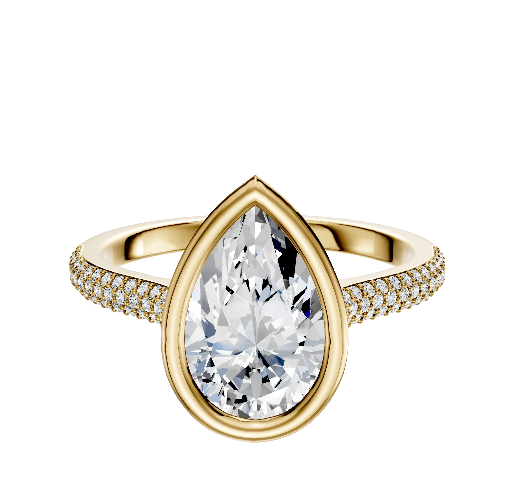 18K Yellow Gold Bezel Full Bezel North/South Cathedral Dome 3-Row-Pave 2.0mm Engagement Ring