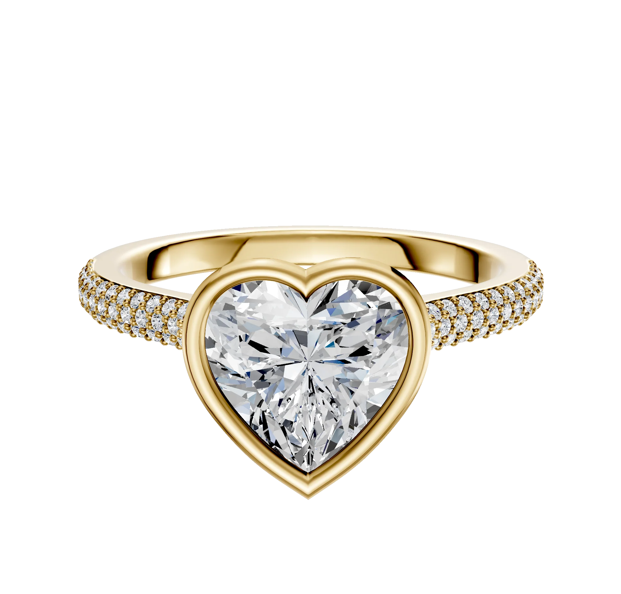 18K Yellow Gold Bezel Full Bezel North/South Cathedral Dome 3-Row-Pave 2.0mm Engagement Ring