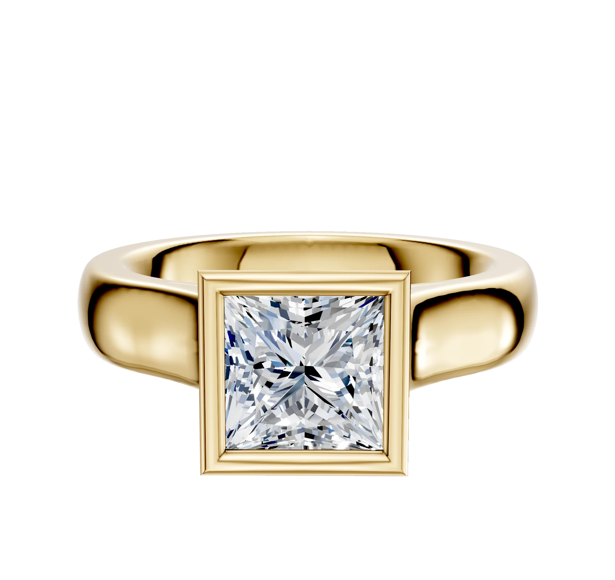 18K Yellow Gold Bezel Full Bezel North/South Cathedral Dome 4.0mm Engagement Ring