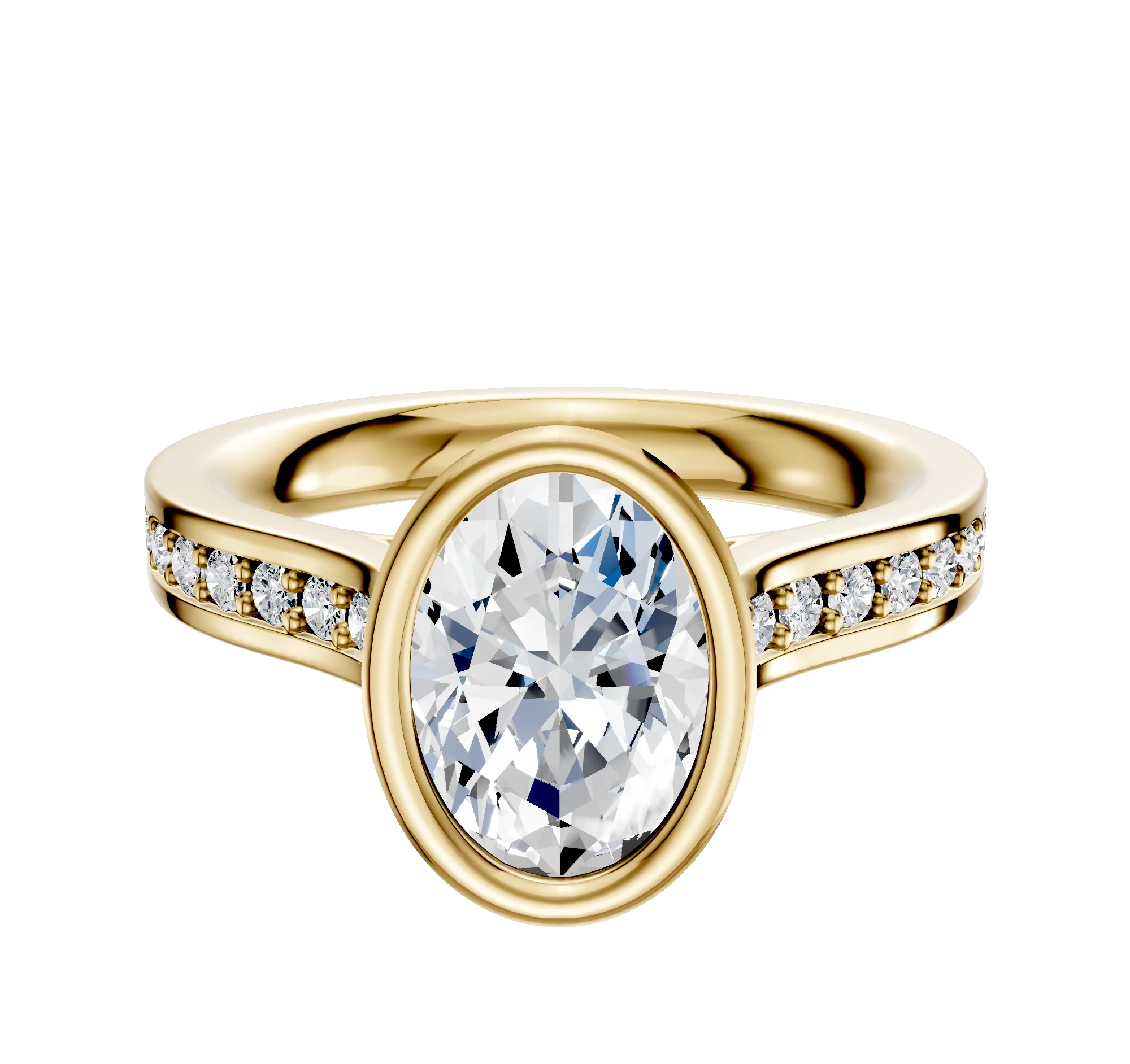 18K Yellow Gold Bezel Full Bezel North/South Cathedral Flat 1-Row-Pave 2.5mm Engagement Ring