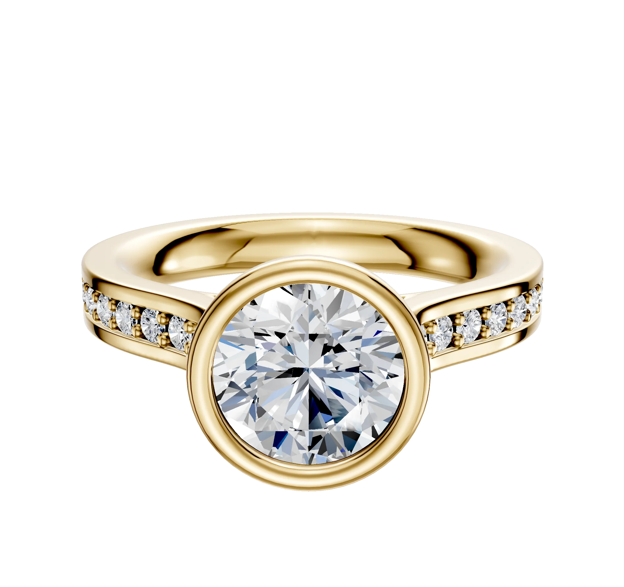 18K Yellow Gold Bezel Full Bezel North/South Cathedral Flat 1-Row-Pave 2.5mm Engagement Ring