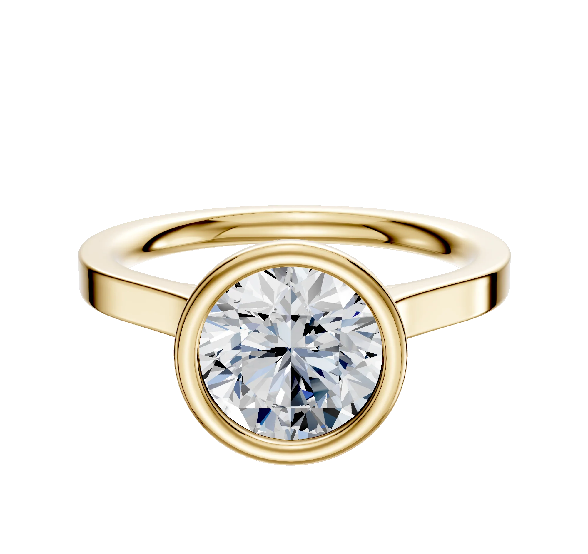 18K Yellow Gold Bezel Full Bezel North/South Cathedral Flat 2.0mm Engagement Ring