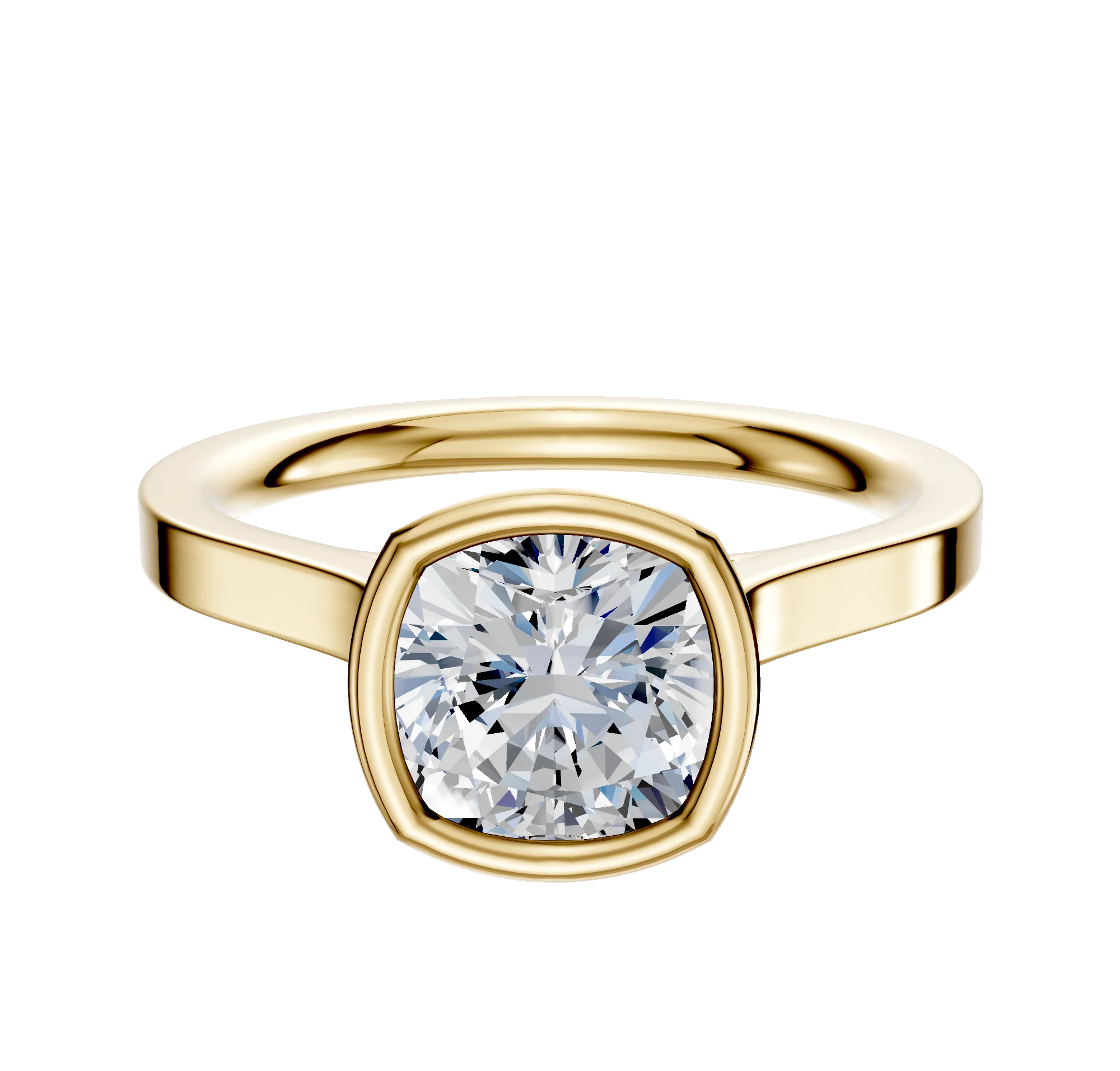 18K Yellow Gold Bezel Full Bezel North/South Cathedral Flat 2.0mm Engagement Ring