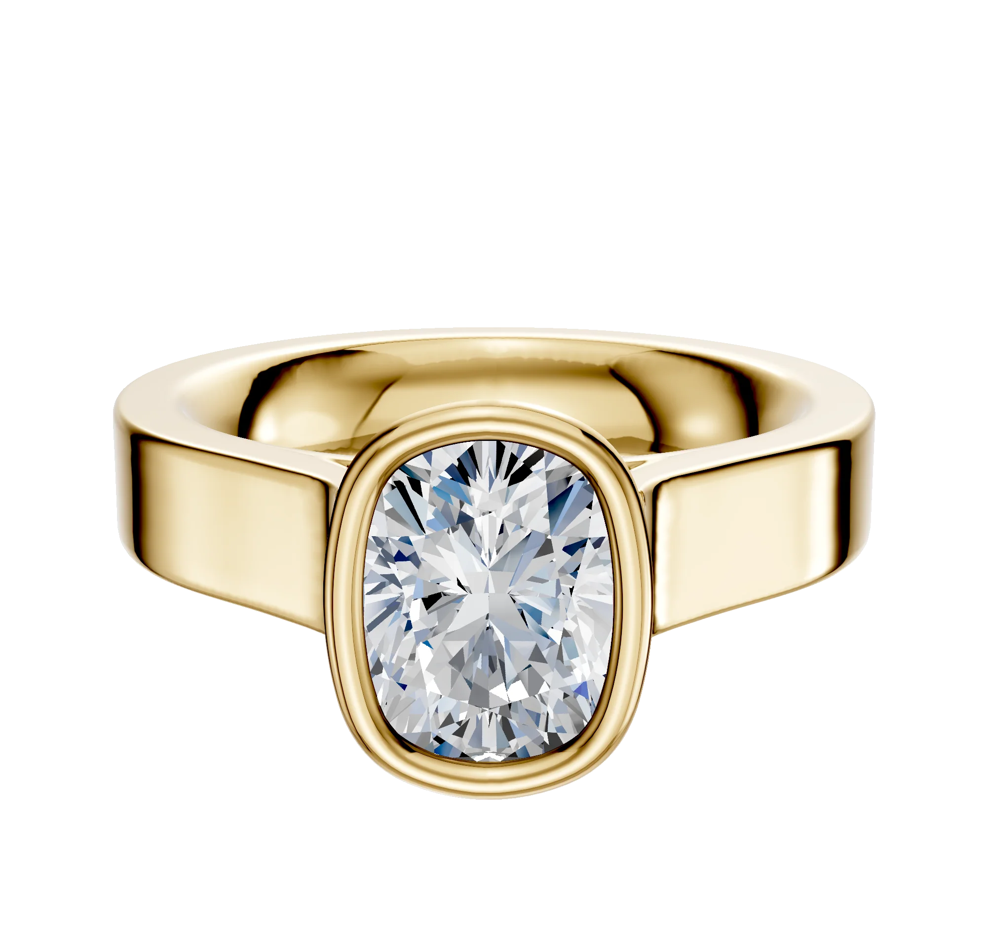 18K Yellow Gold Bezel Full Bezel North/South Cathedral Flat 4.0mm Engagement Ring