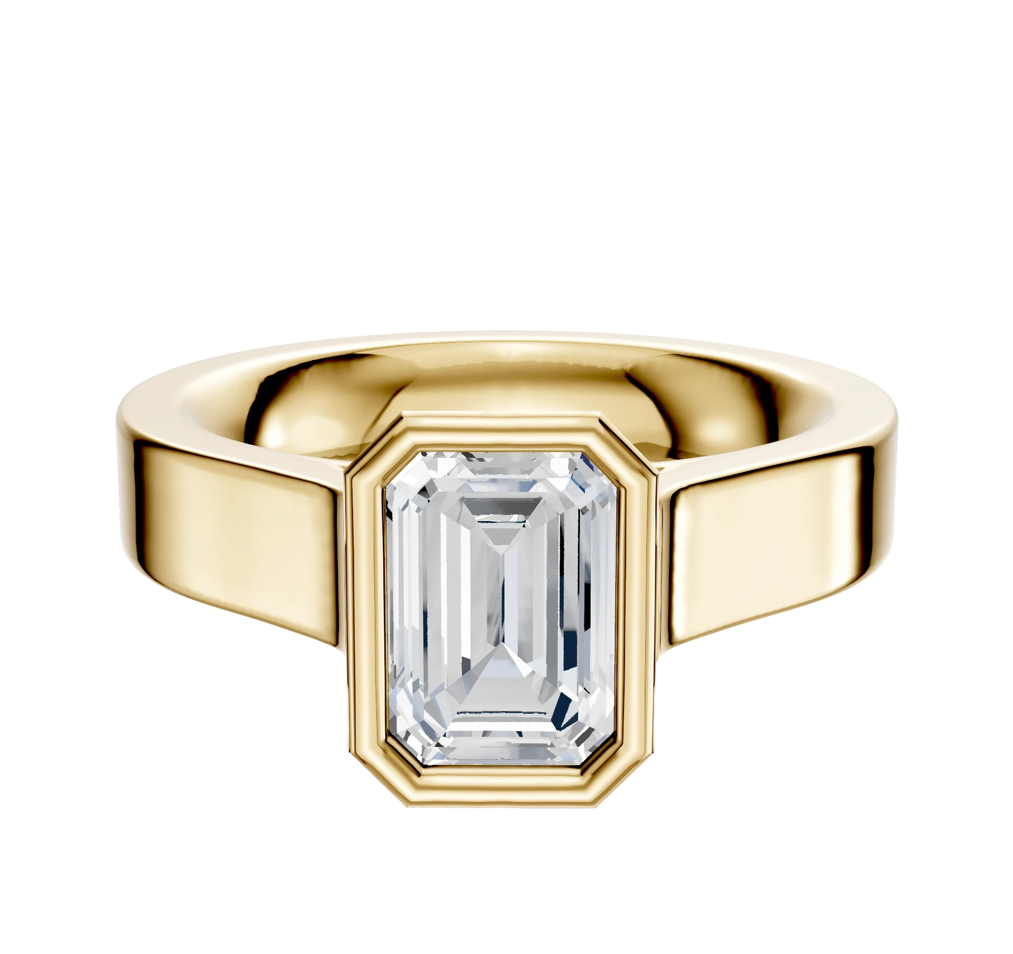 18K Yellow Gold Bezel Full Bezel North/South Cathedral Flat 4.0mm Engagement Ring