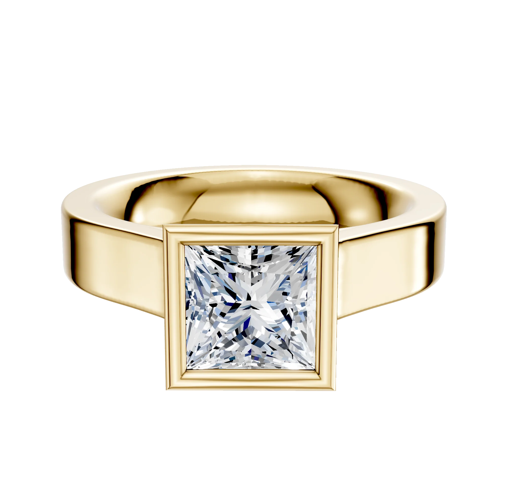 18K Yellow Gold Bezel Full Bezel North/South Cathedral Flat 4.0mm Engagement Ring