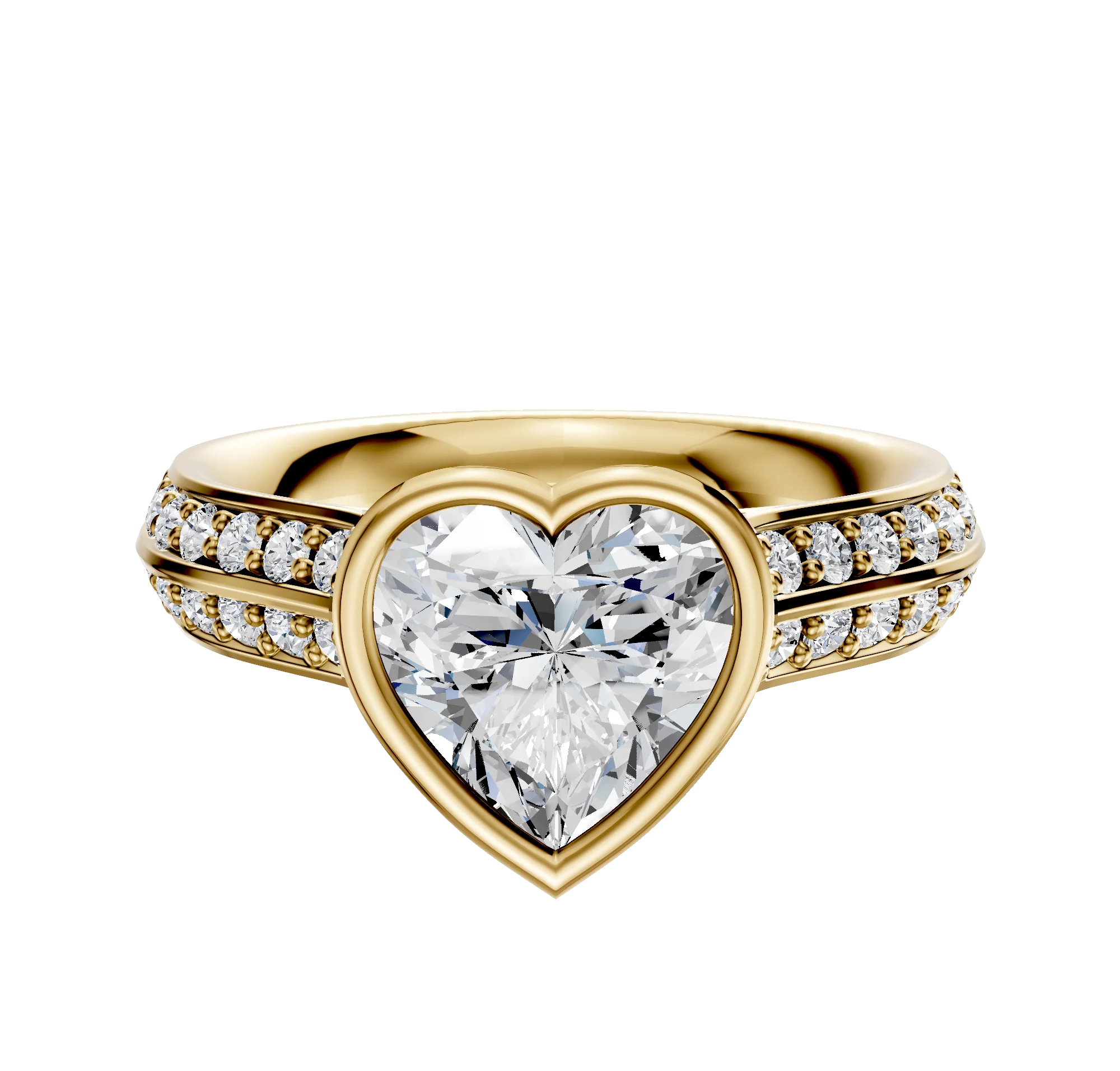 18K Yellow Gold Bezel Full Bezel North/South Cathedral Knife Edge 1-Row-Pave 2.5mm Engagement Ring