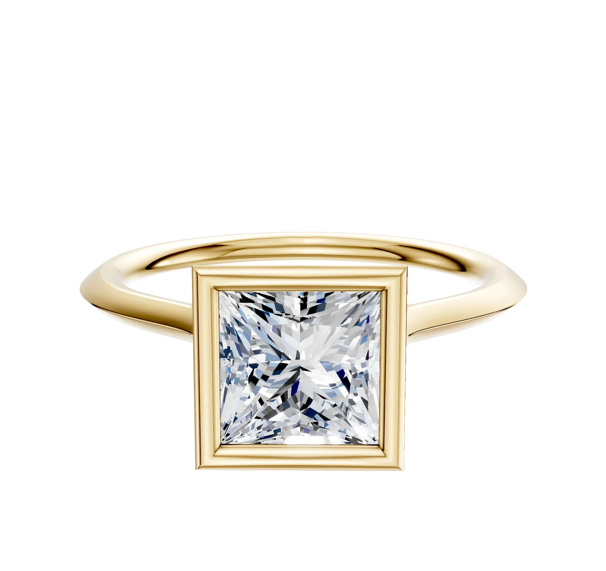 18K Yellow Gold Bezel Full Bezel North/South Cathedral Knife Edge 1.5mm Engagement Ring